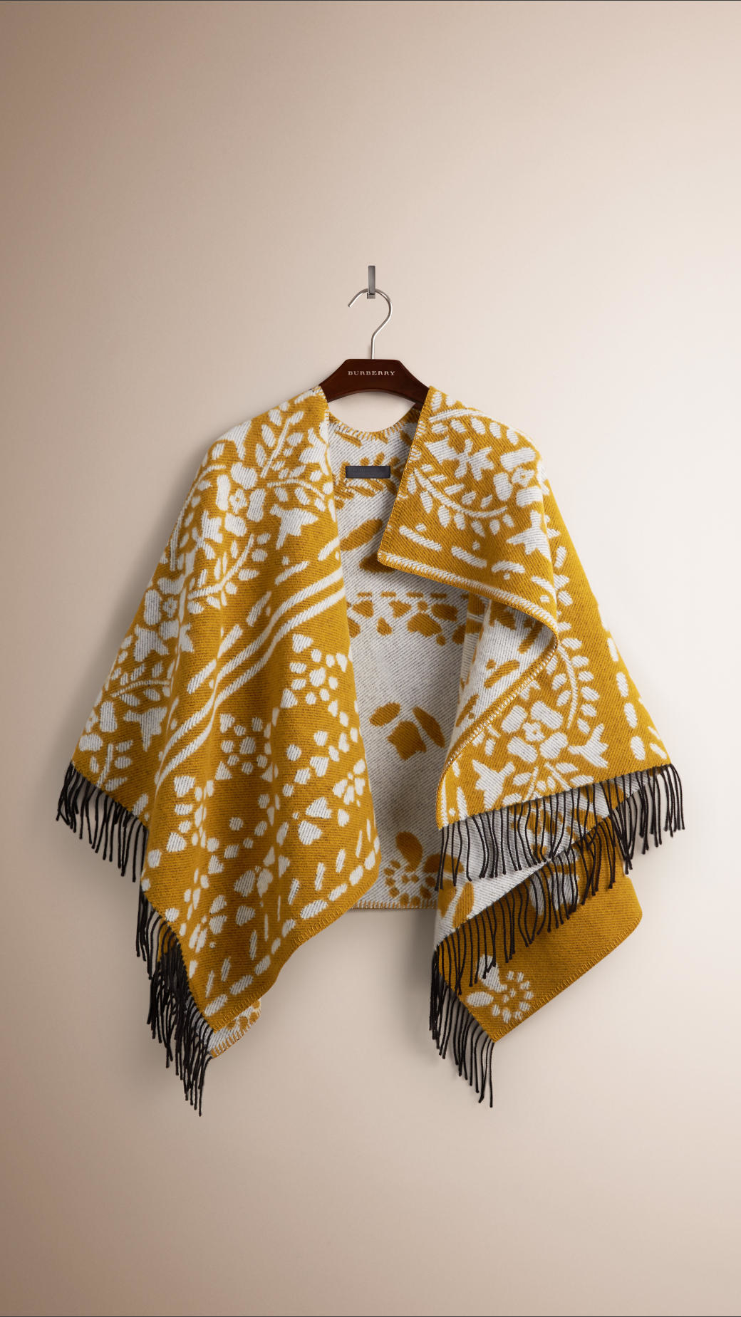 Lyst - Burberry Floral Jacquard Wool Cashmere Poncho in Yellow