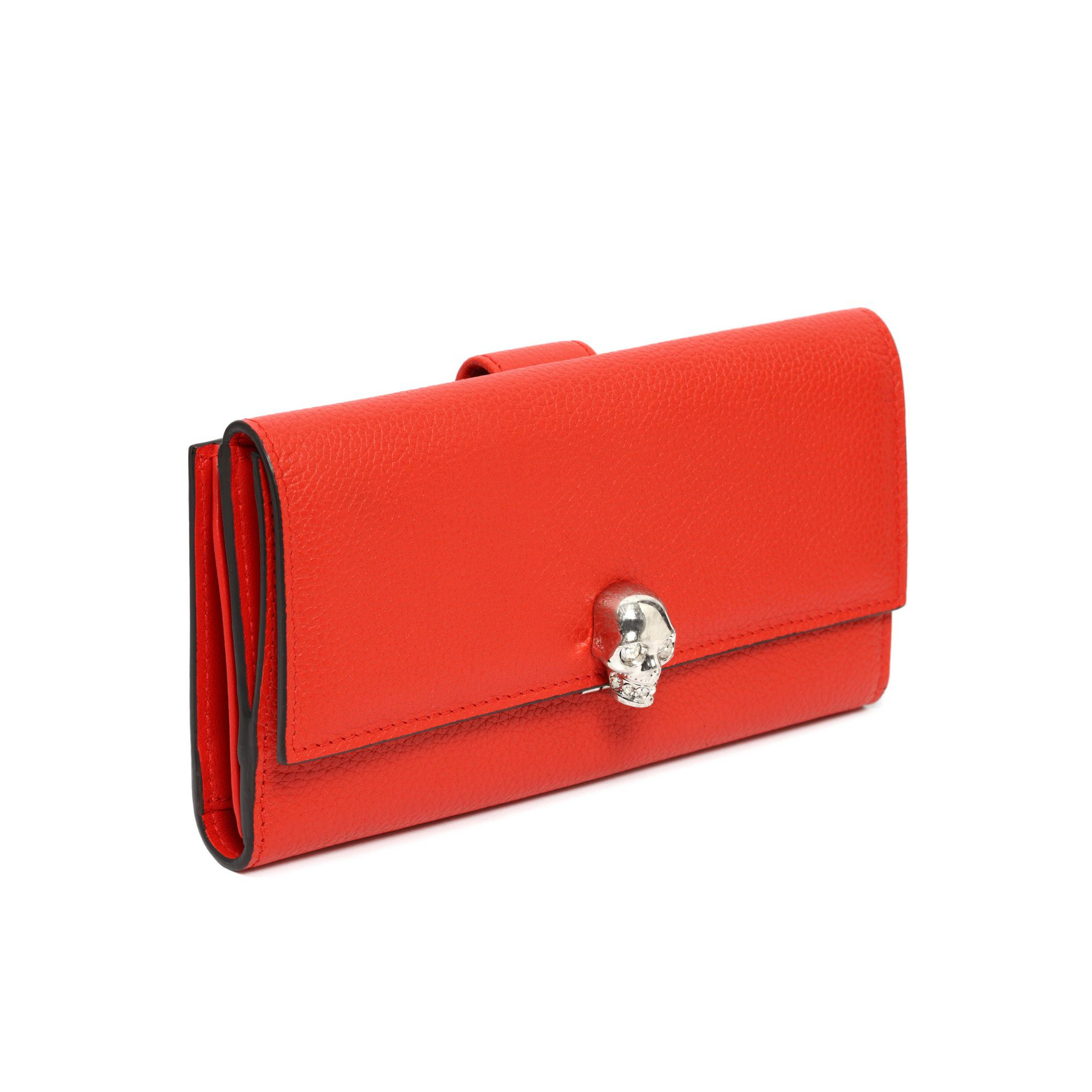 Alexander McQueen Continental Skull Leather Wallet in Red | Lyst