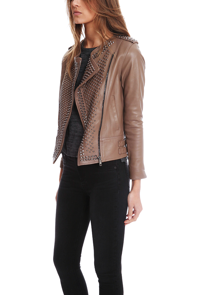 Nour Hammour Erin Studded Leather Jacket In Brown Lyst Gallery