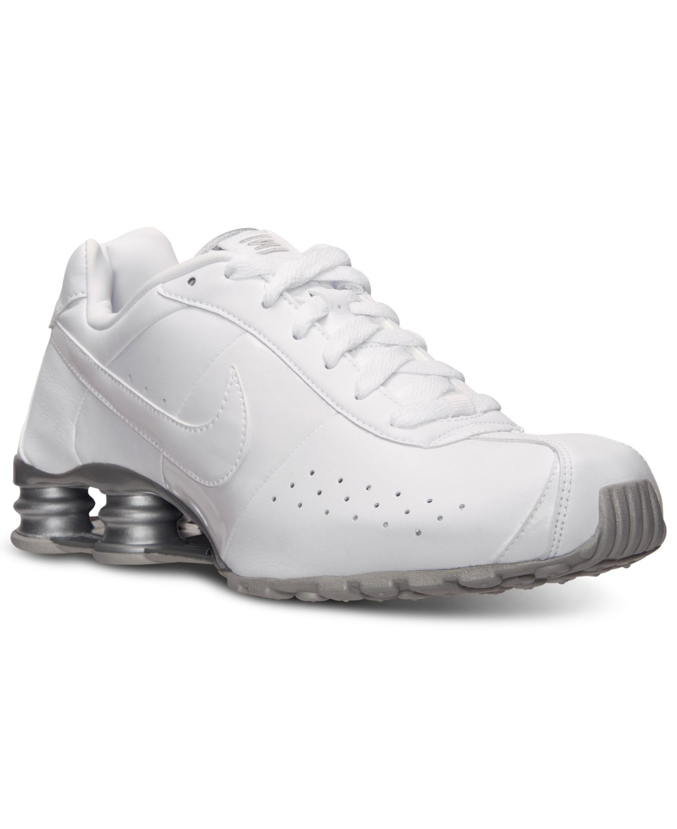 all white leather nike shox