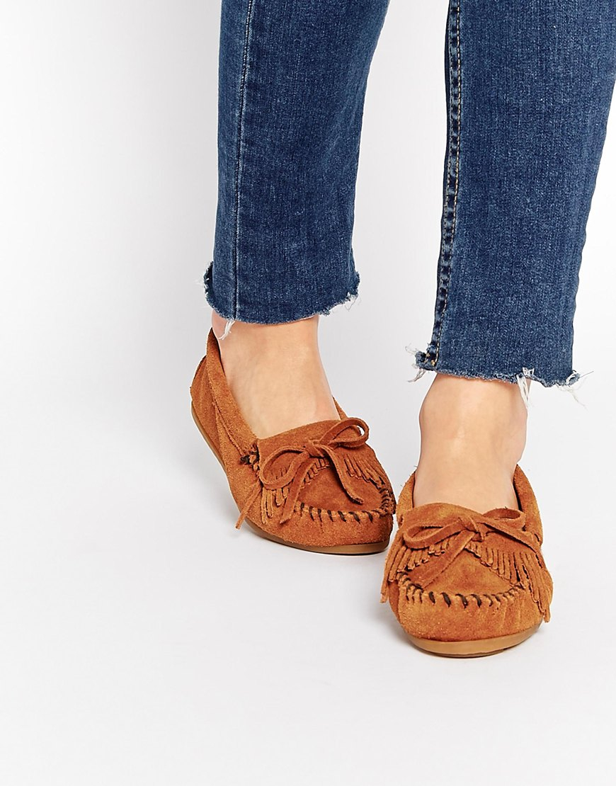 Lyst - Minnetonka Suede Moccasin Flat Shoes in Brown