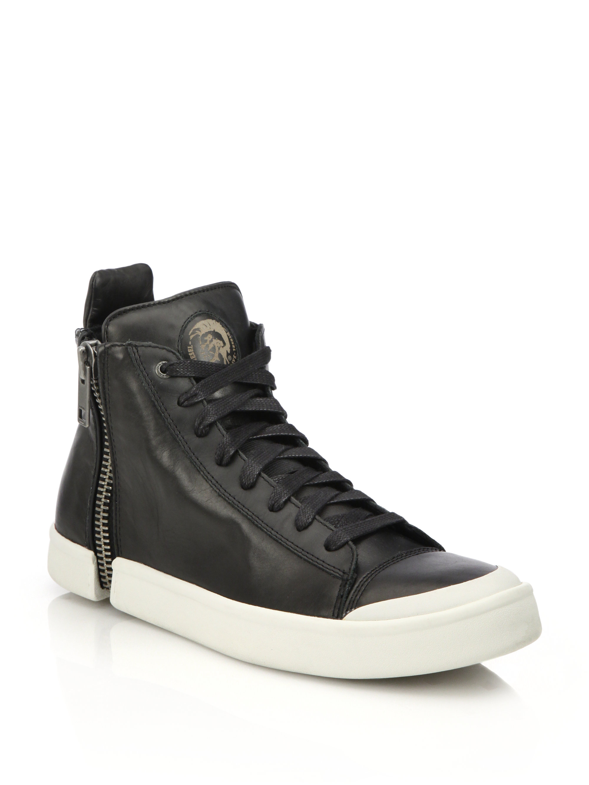 DIESEL Nentish Zipper-spliced Leather High-top Sneakers in Black for Men |  Lyst
