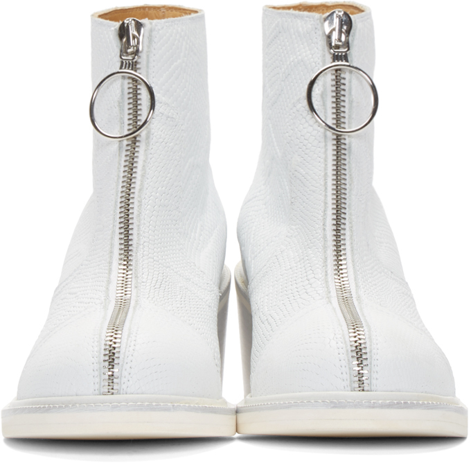 white boots with zipper in front