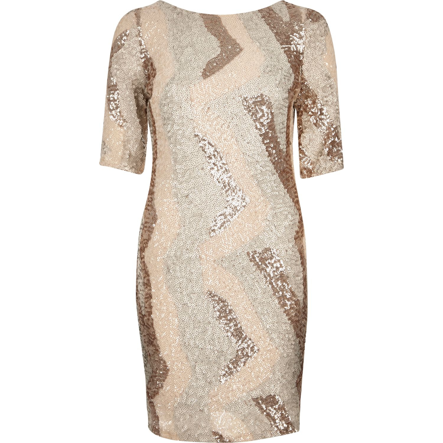 River Island Beige Sequin Patchwork Bodycon Dress in Natural - Lyst