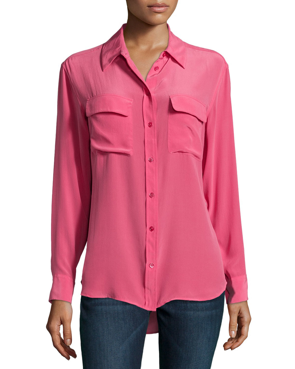 Equipment Signature Flap-Pocket Silk Blouse in Pink - Lyst