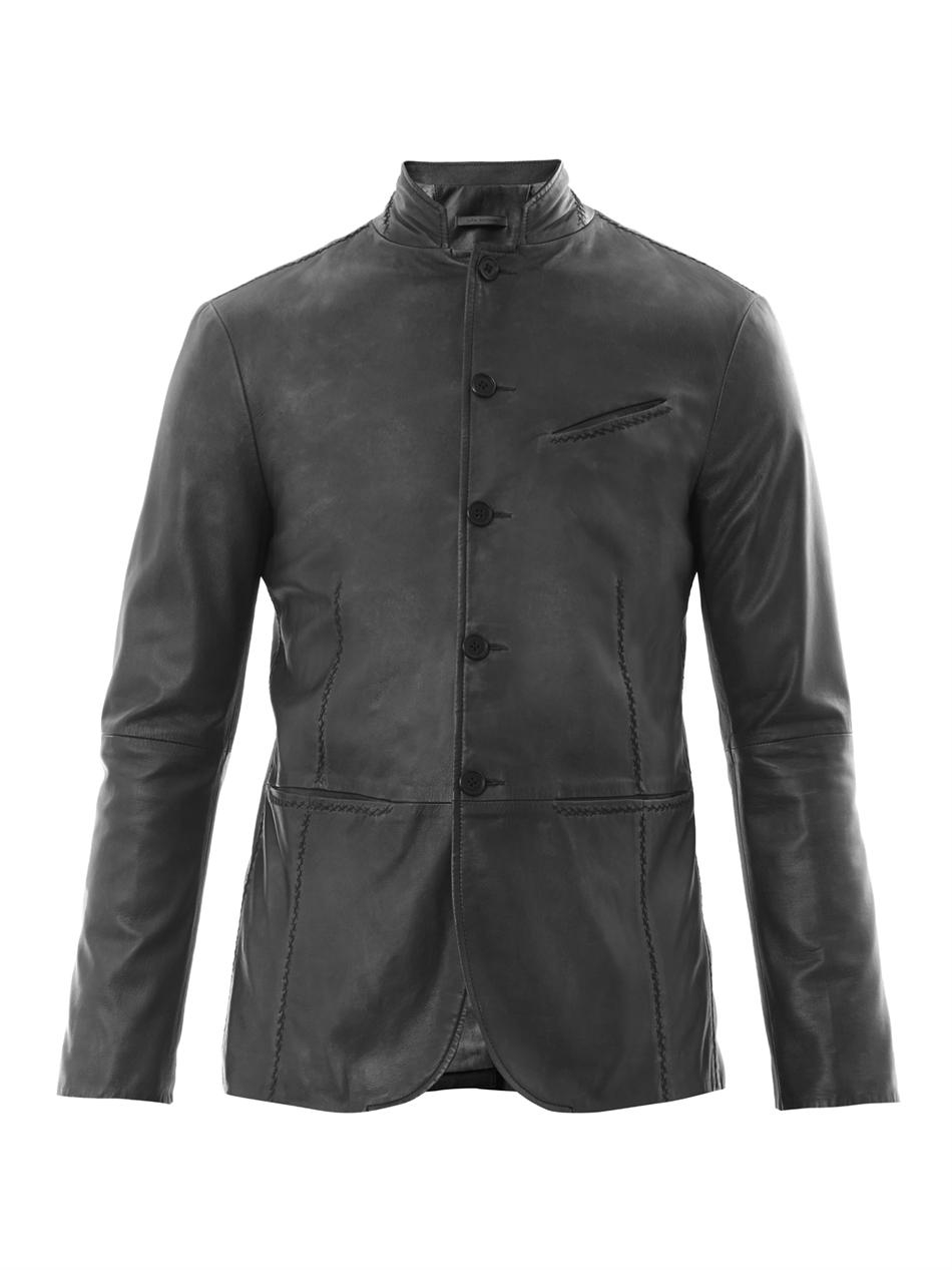 John Varvatos Button Front Leather Jacket in Grey (Gray) for Men Lyst