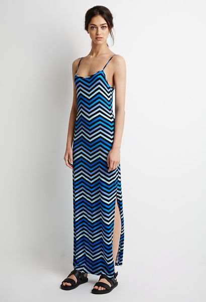 Forever 21 Chevron-Striped Maxi Dress in Blue (Blueaqua)