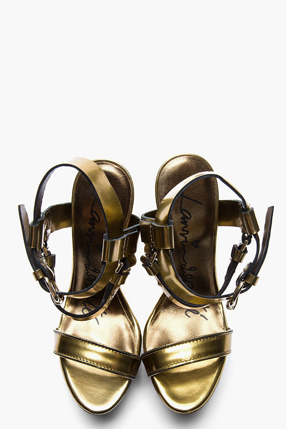 Lanvin Gold Leather Sculptedheel Sandals in Metallic Lyst