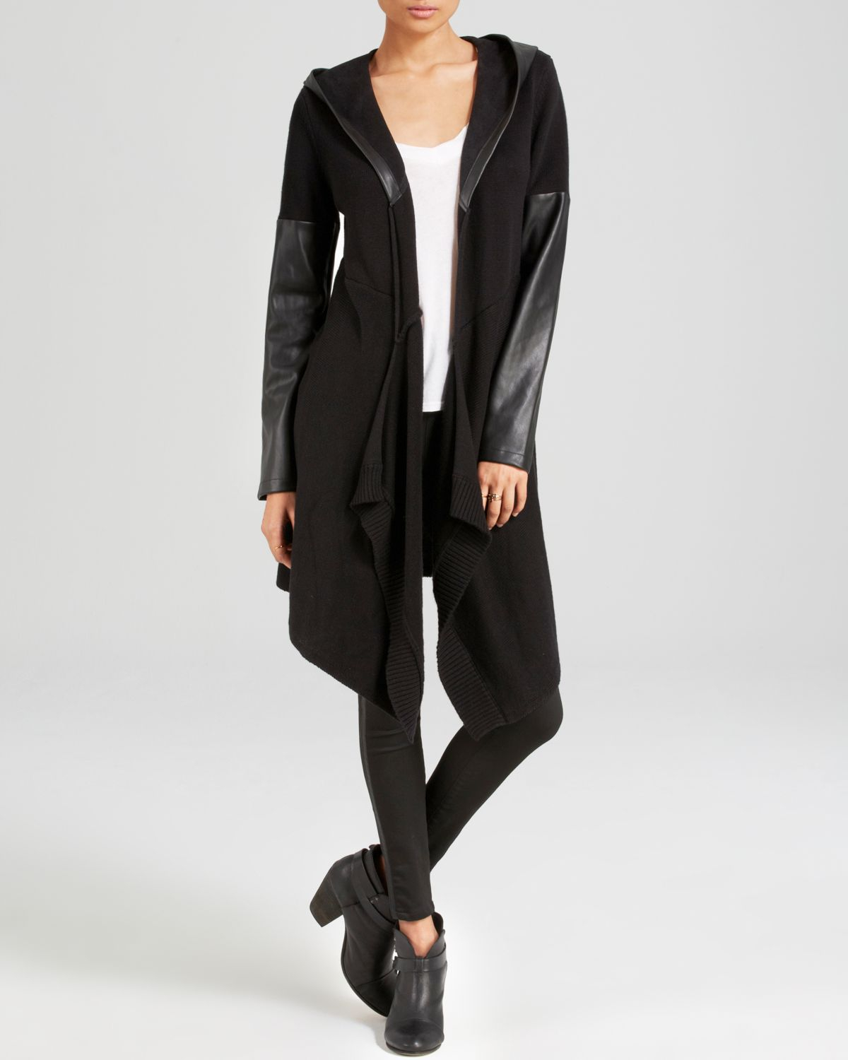 Blank Cardigan - Faux Leather Sleeve in Black | Lyst