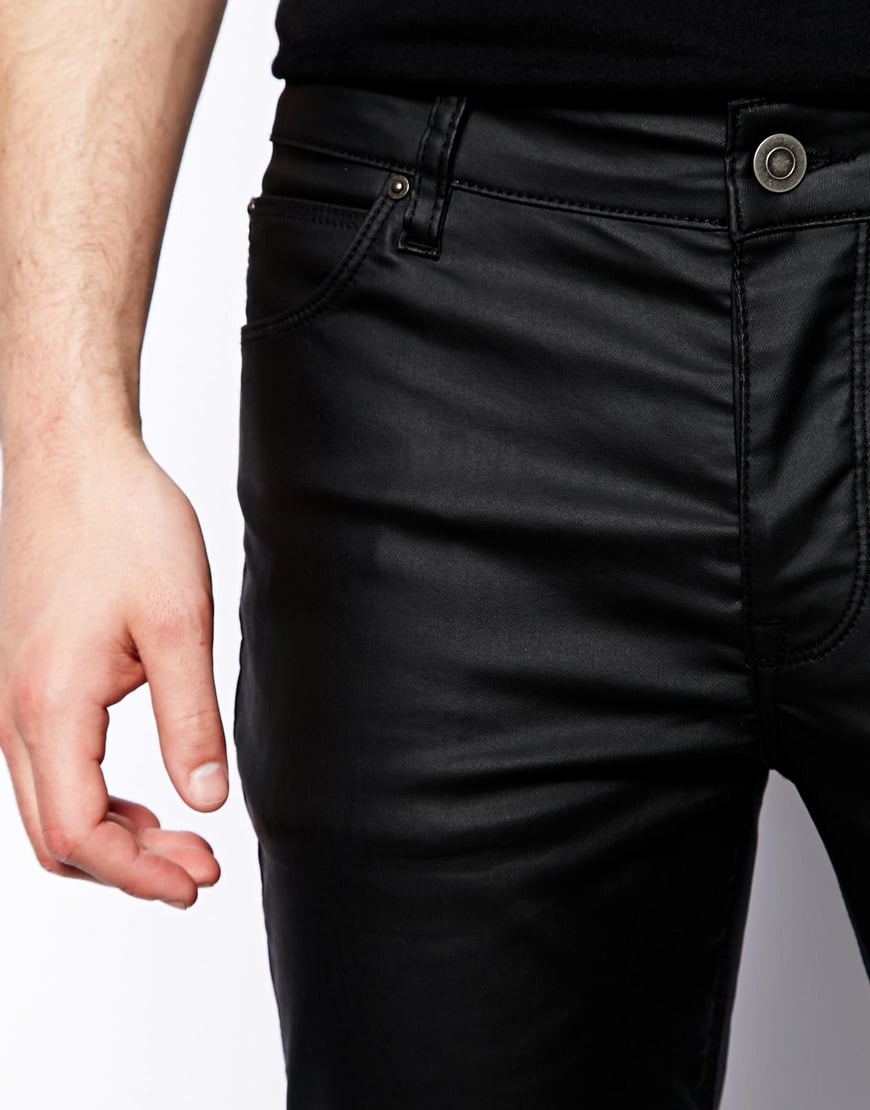 ASOS Skinny Jeans In Leather Look in Black for Men