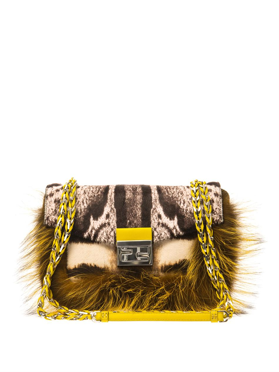 Fendi Be Baguette Calf-hair And Fox-fur Bag in Bright ...