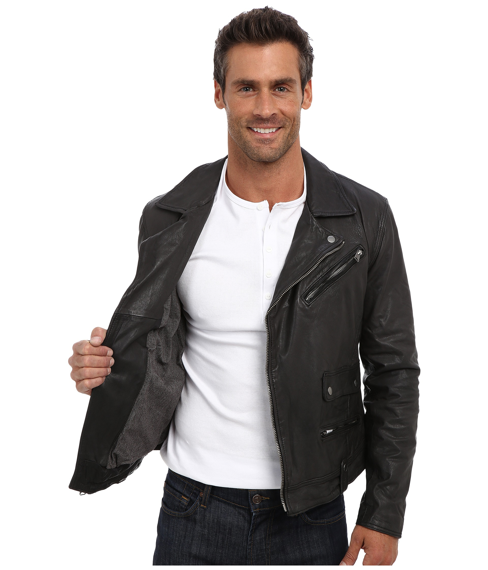 Lyst Lucky Brand Titan Leather Moto Jacket in Black for Men