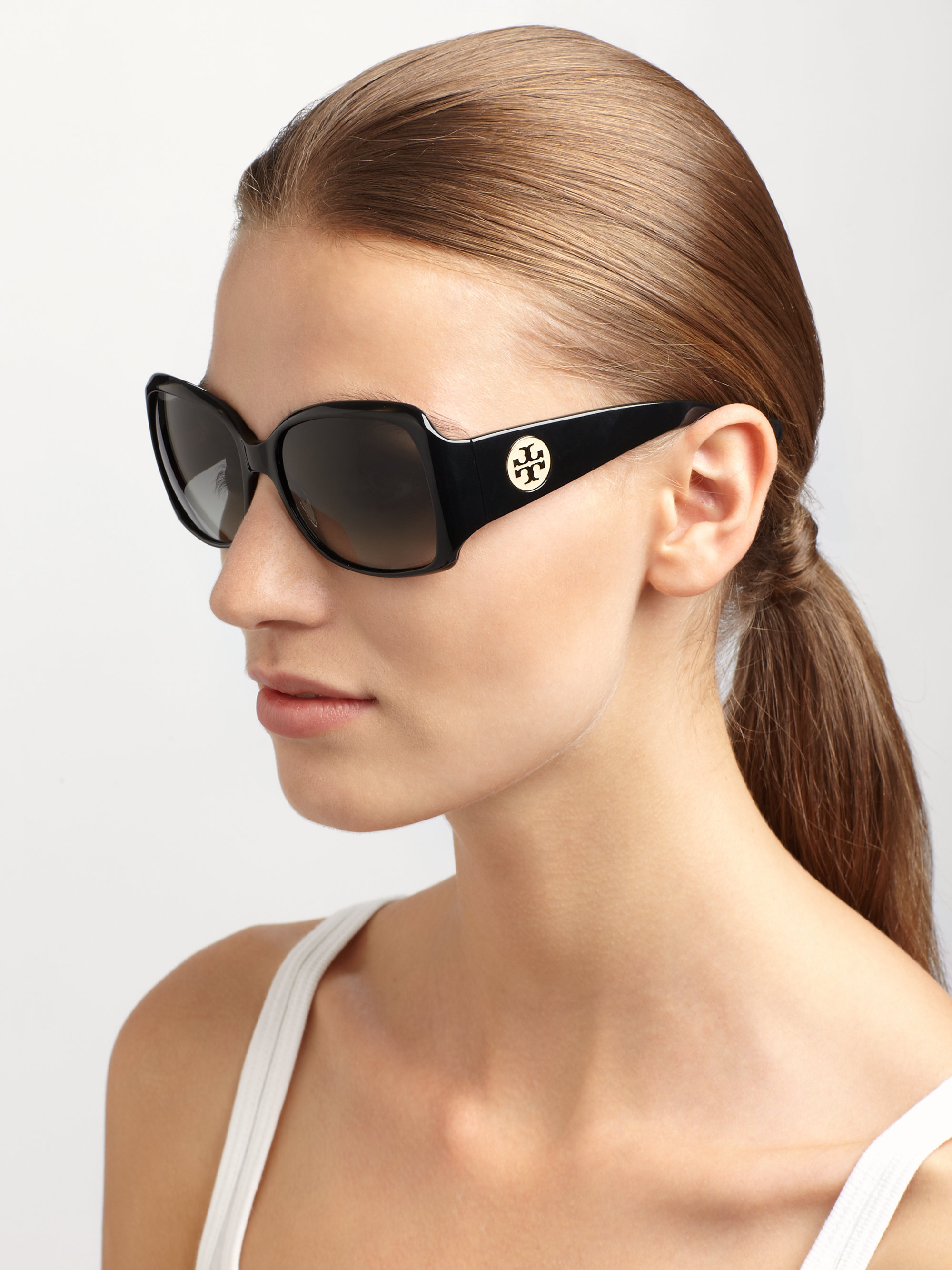 Tory Burch Interchangeable Logo Accented Square Plastic Sunglasses in Black  | Lyst