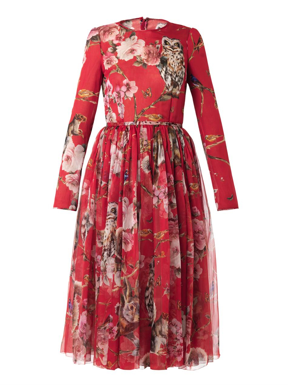Dolce & Gabbana Floral and Animalprint Silk Dress in Red - Lyst