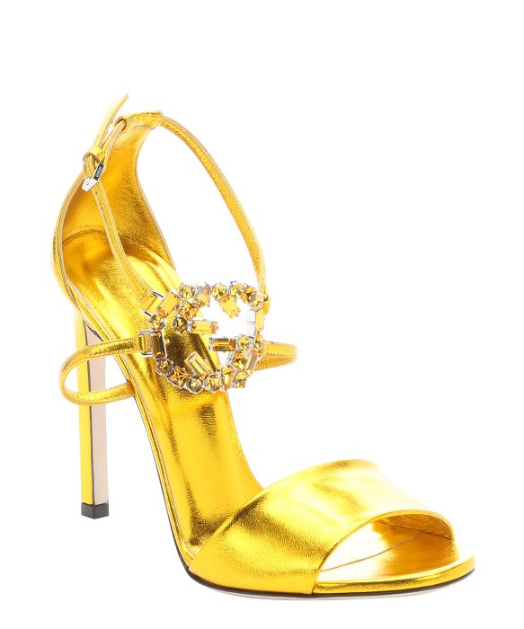 Lyst - Gucci Yellow Metallic Leather Ankle Strap Sandals in Yellow