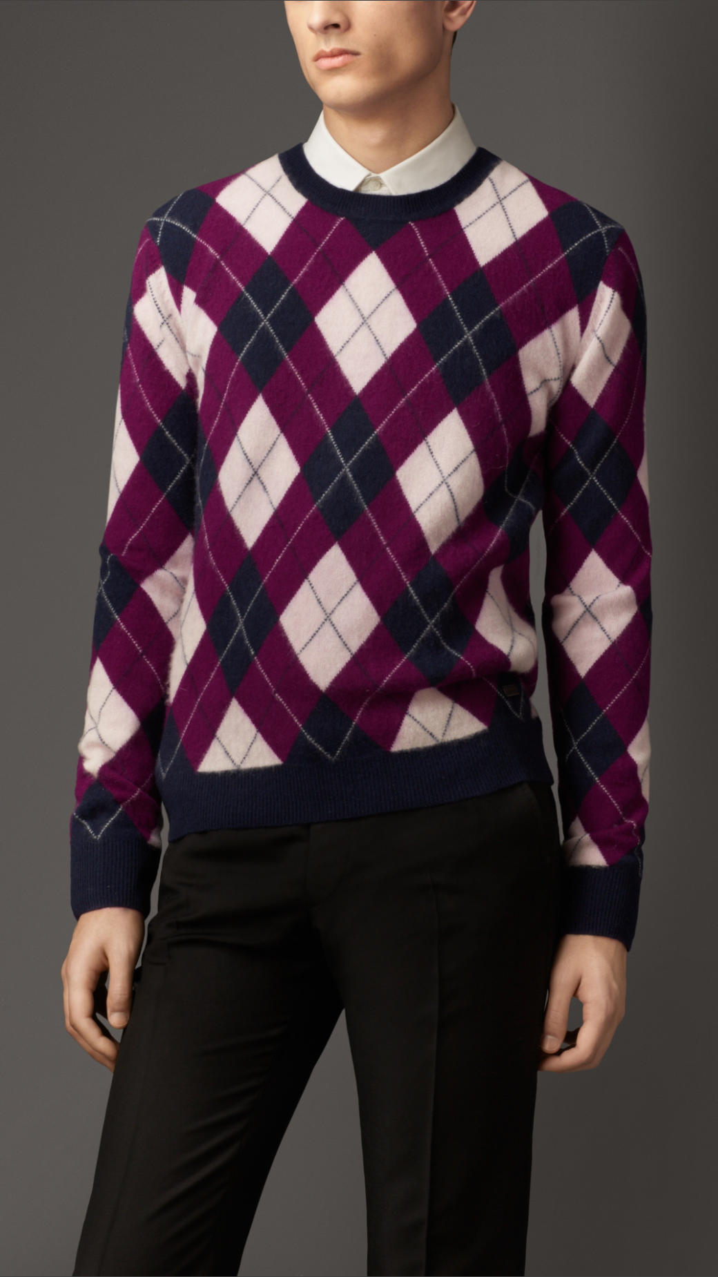 Burberry Cashmere Argyle Sweater in Purple for Men | Lyst