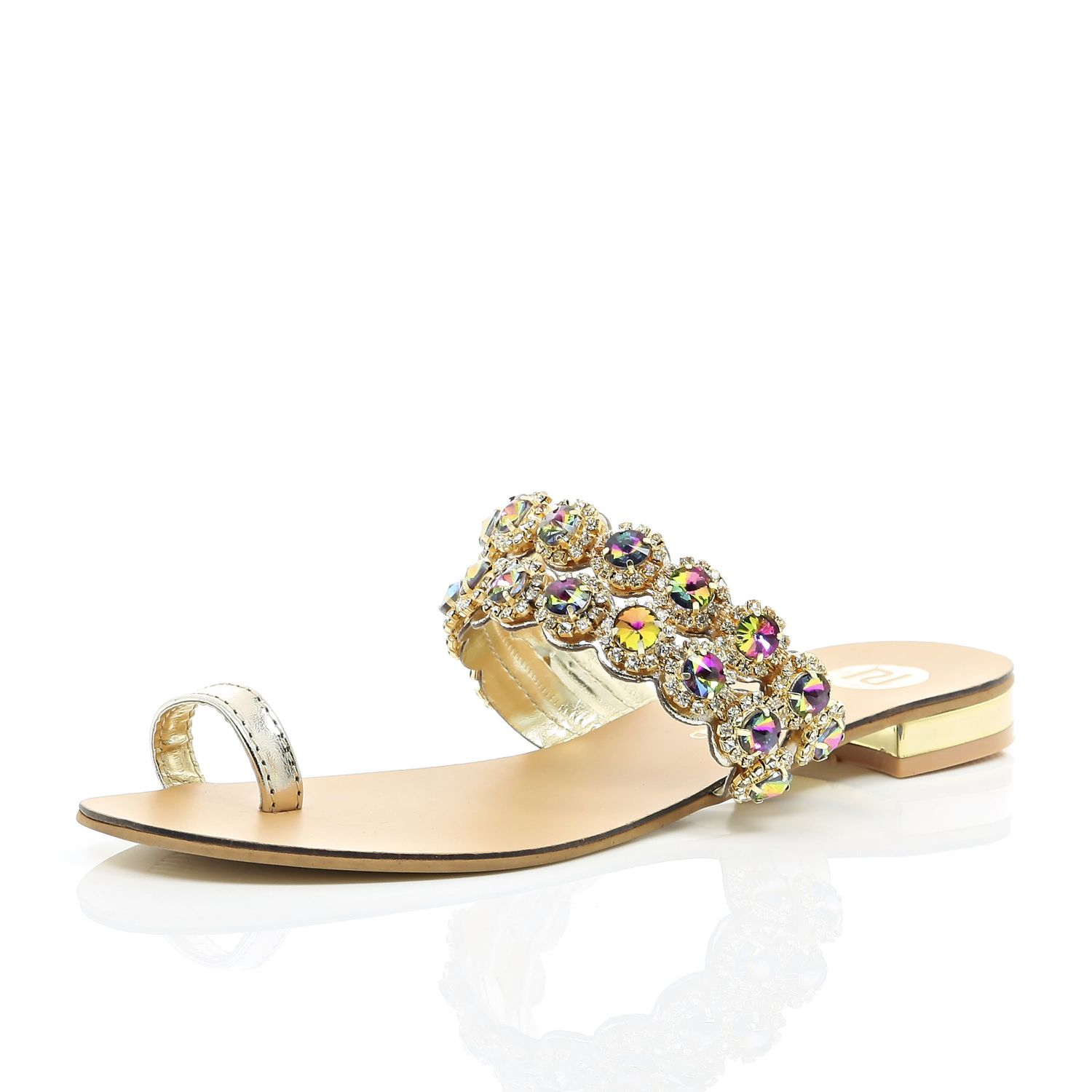 gold flat sandals river island