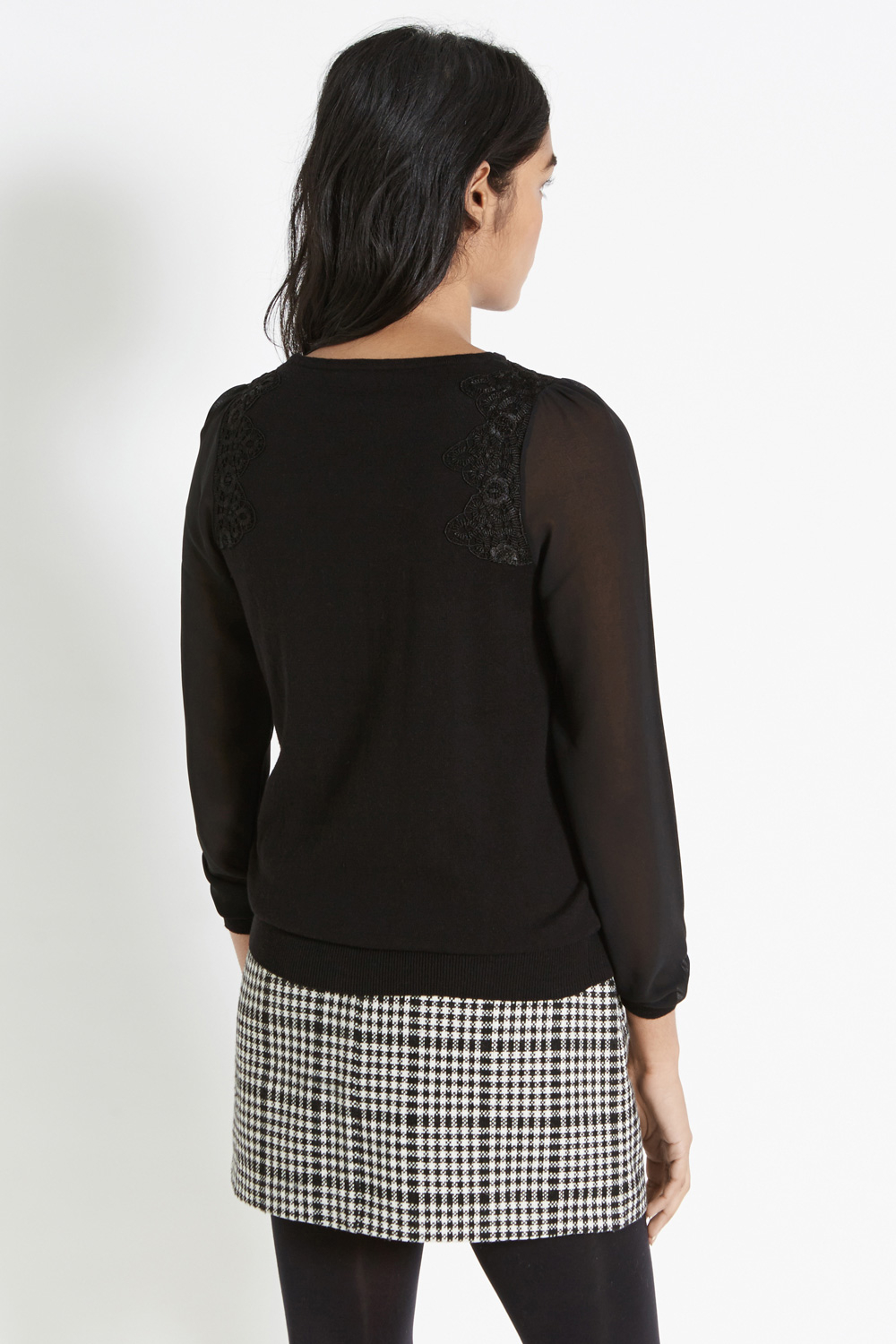 Oasis Sheer Sleeve Lace Top in Black Lyst