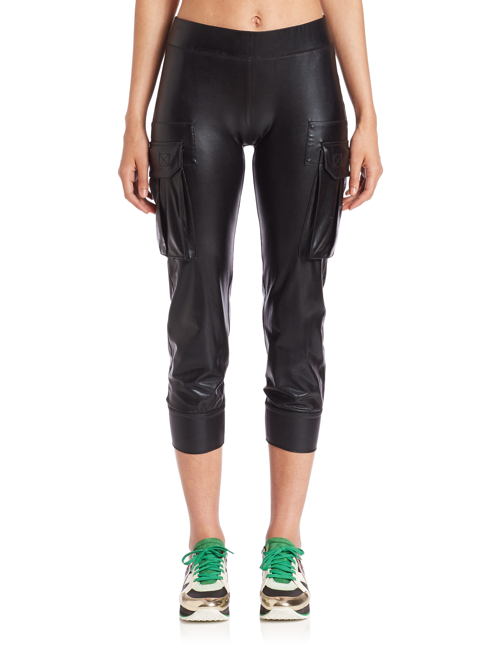 Norma Kamali Cropped Cargo Jogger Pants in Black - Lyst