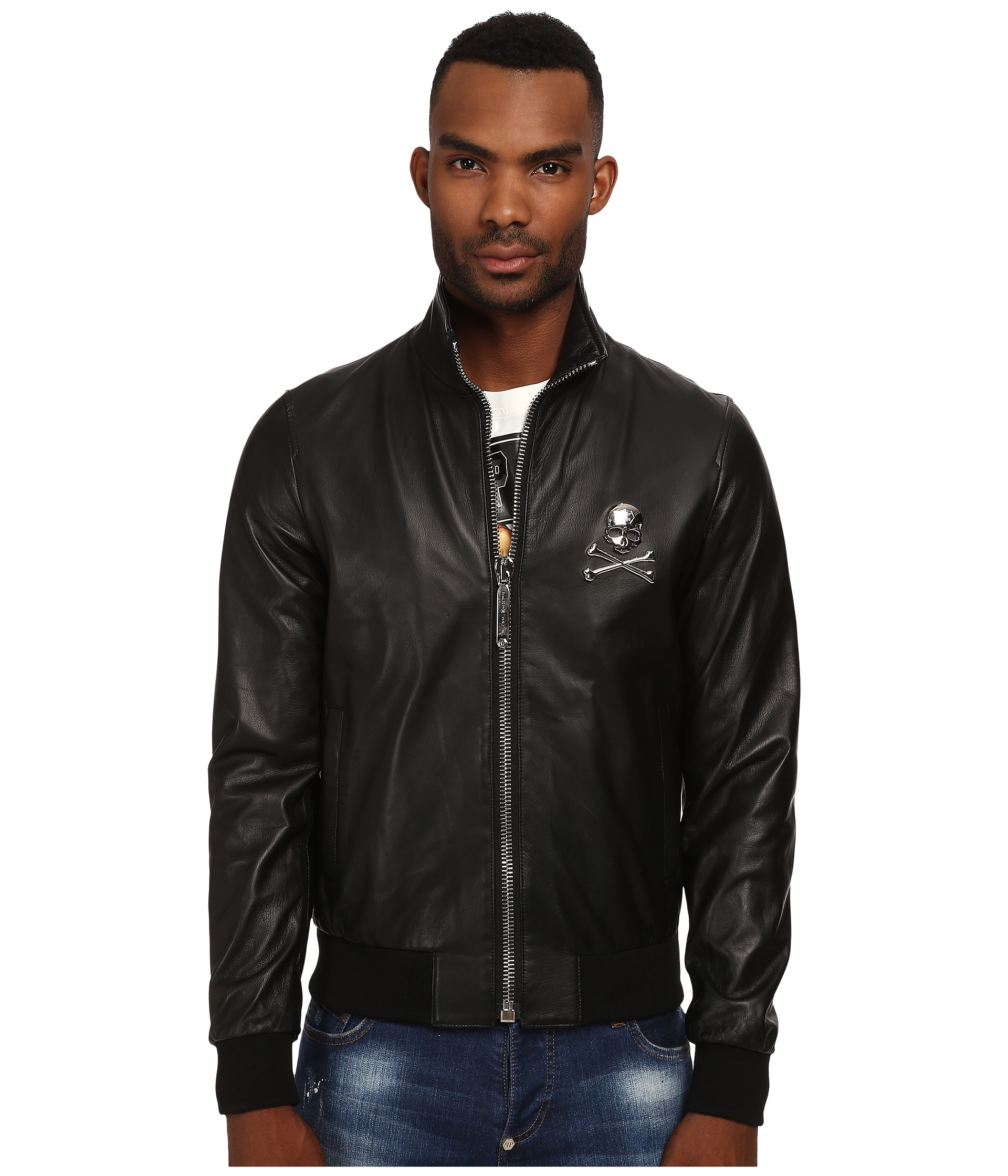 philipp plein black leather jacket