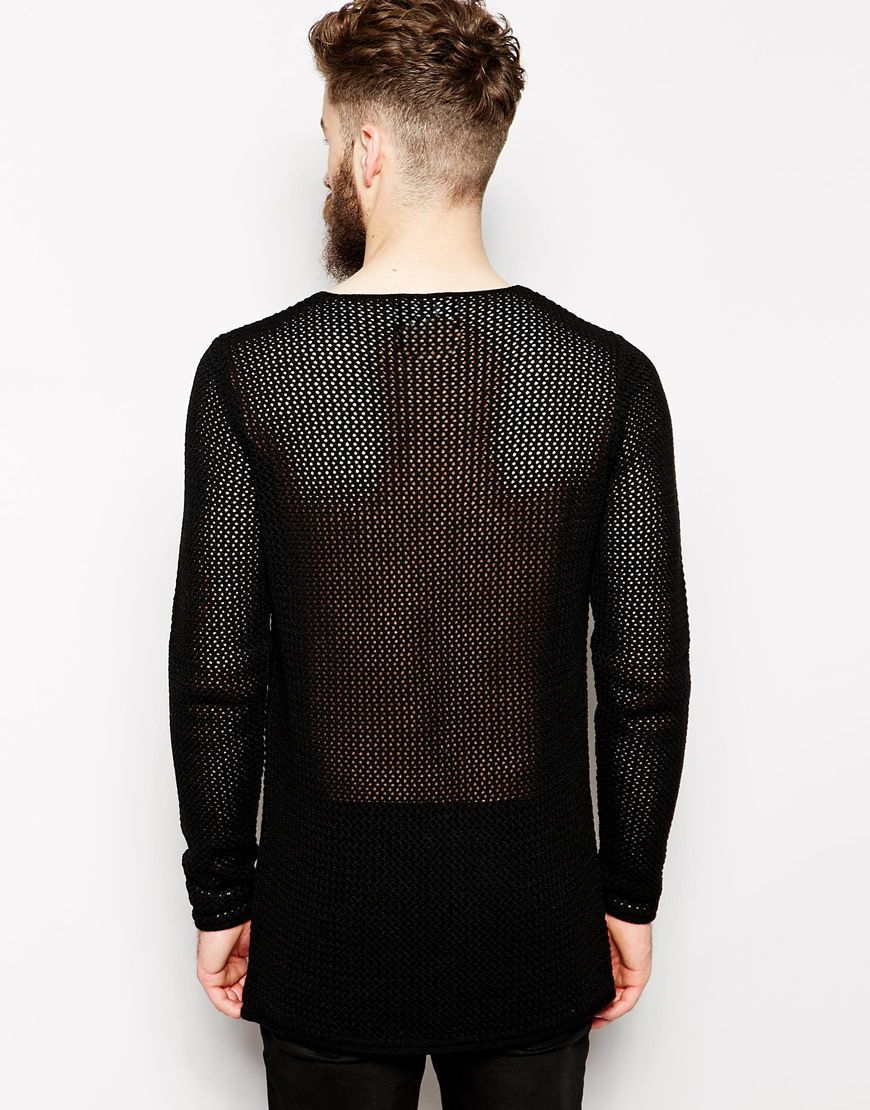 ASOS Cotton Cable Jumper In Mesh in Black for Men Lyst