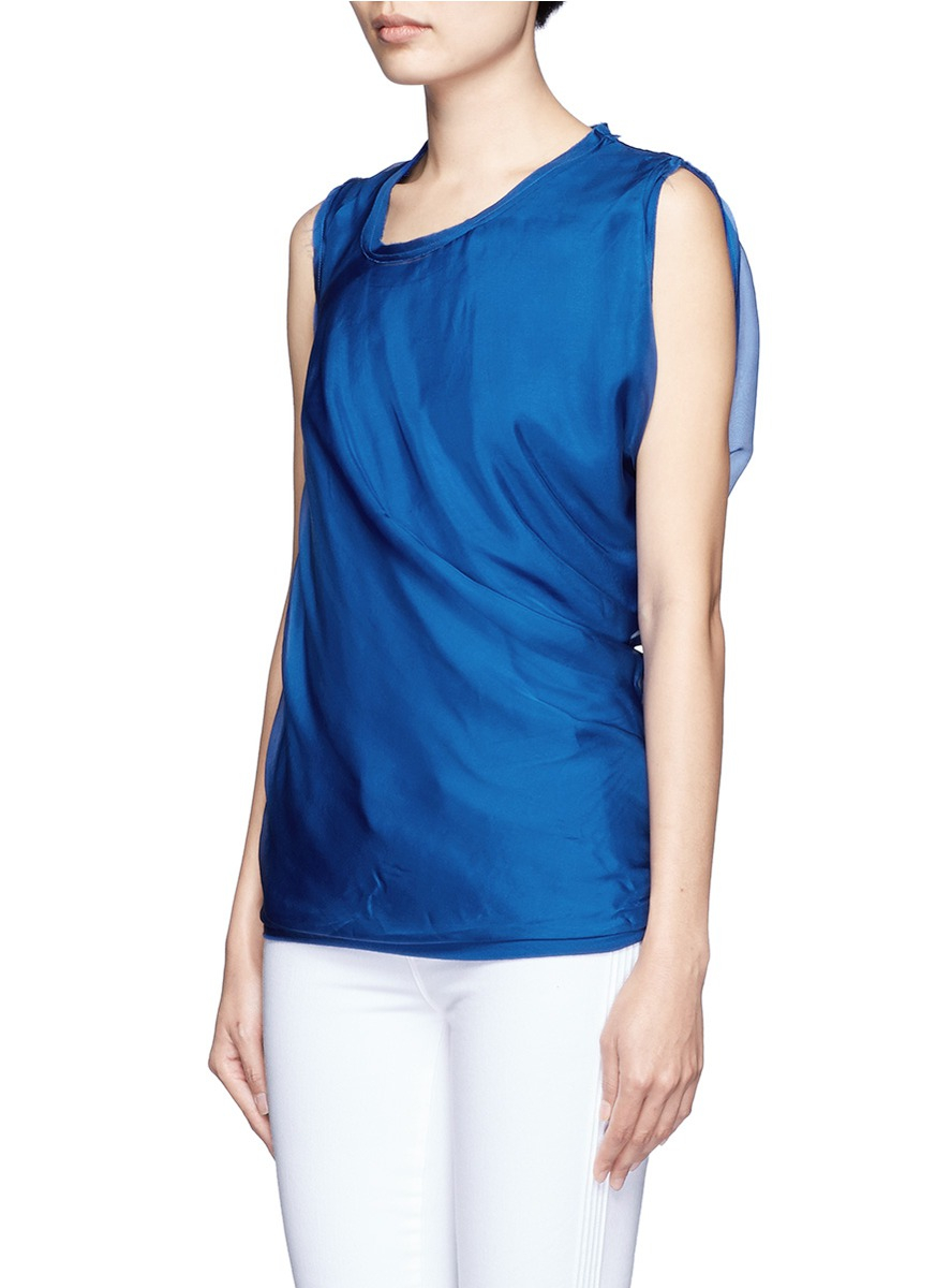 Lanvin Draped Asymmetrical Silk Overlay Sleeveless Top in Blue Lyst