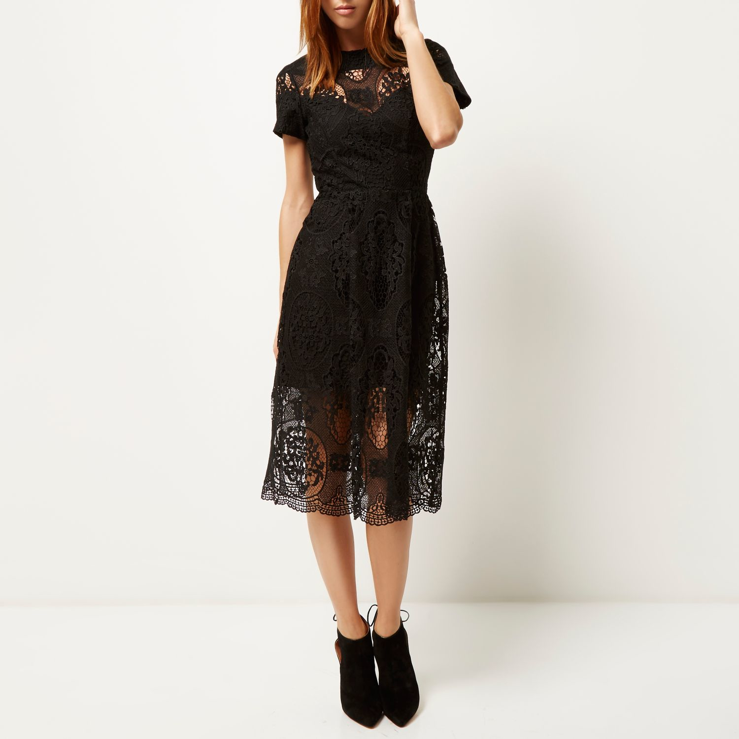river island black midi dress