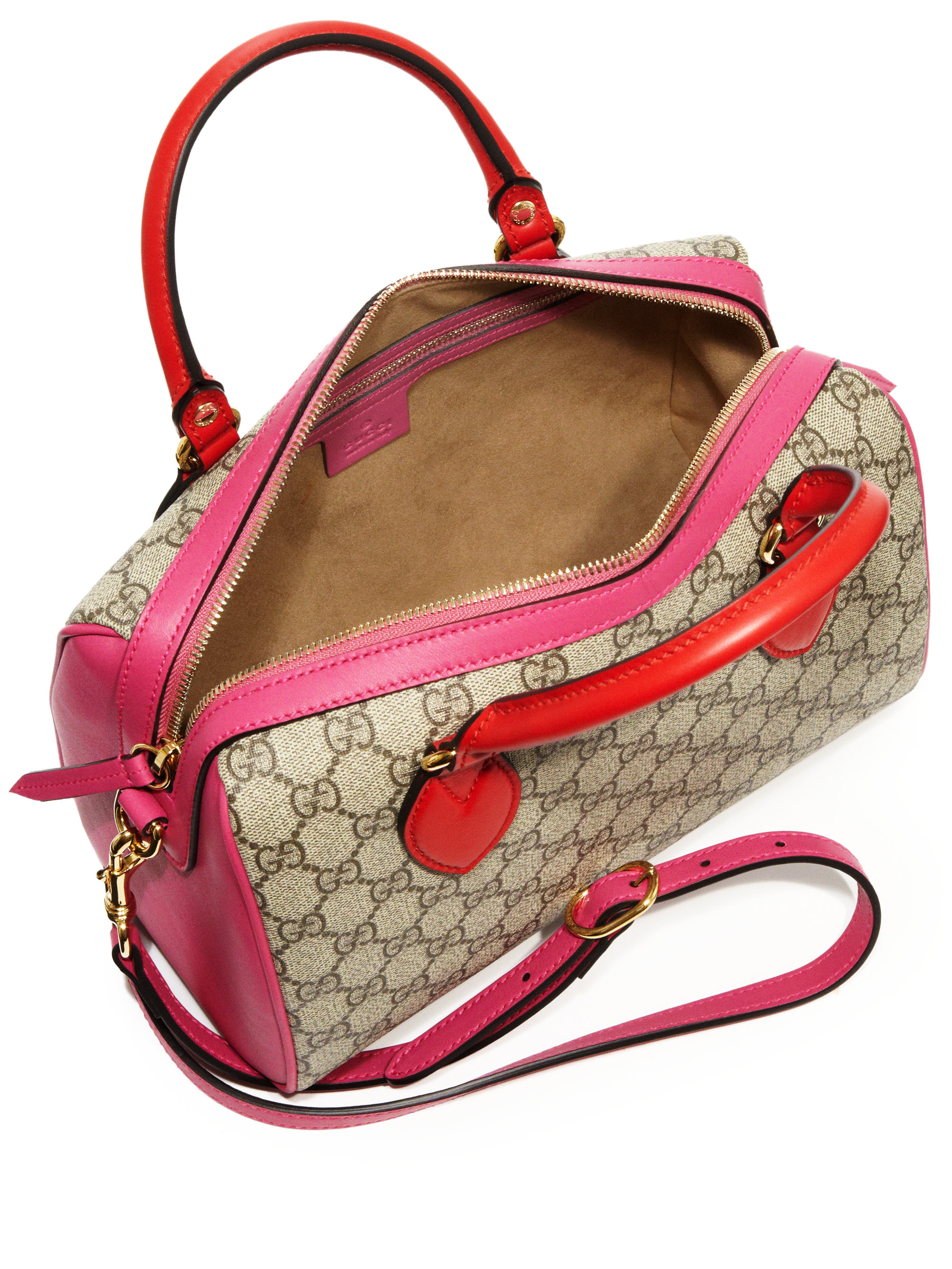 Gucci Leather Gg Supreme Small Top-handle Bag in Beige-Pink (Pink) - Lyst