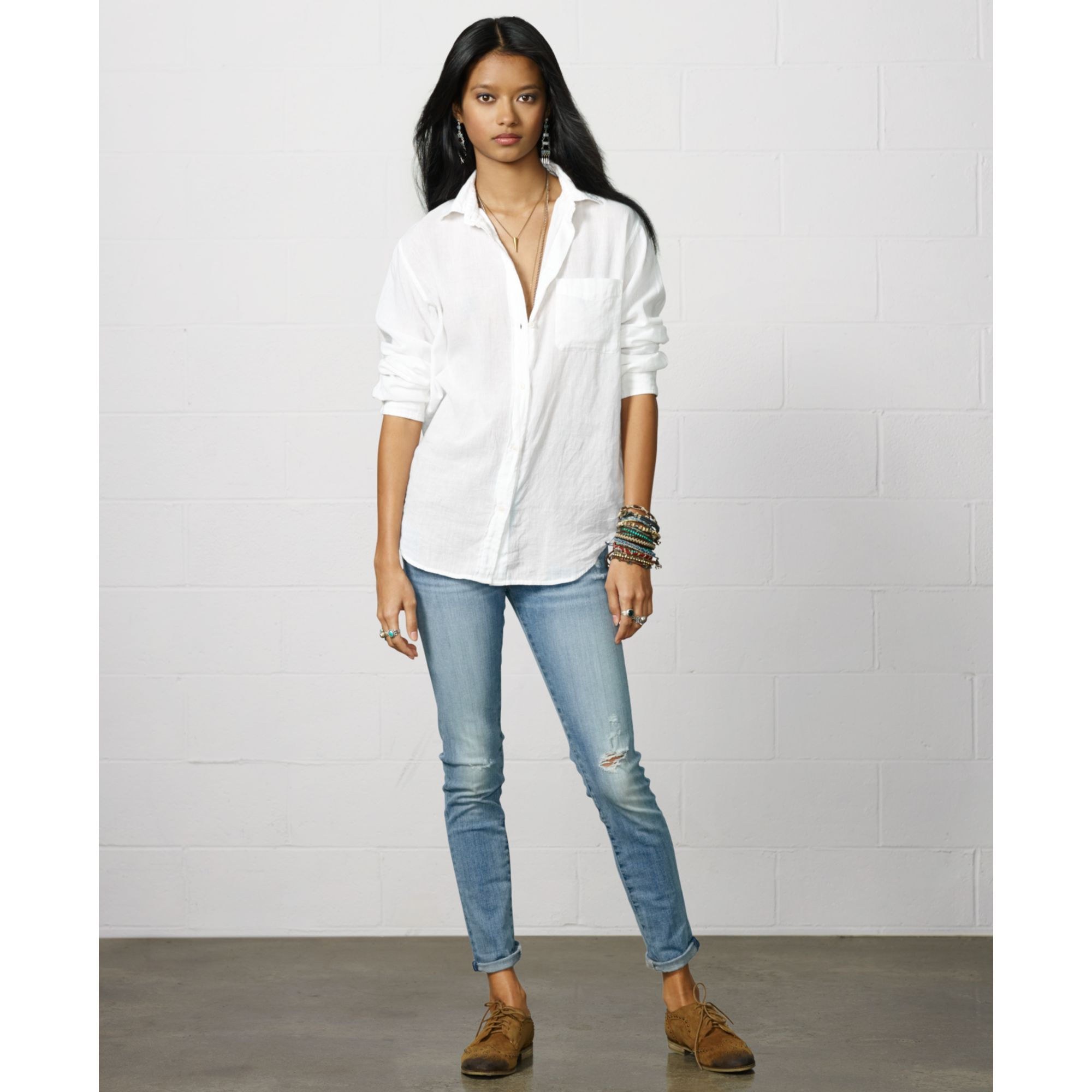 Denim & Supply Ralph Lauren Gauze Boyfriend Shirt in White | Lyst