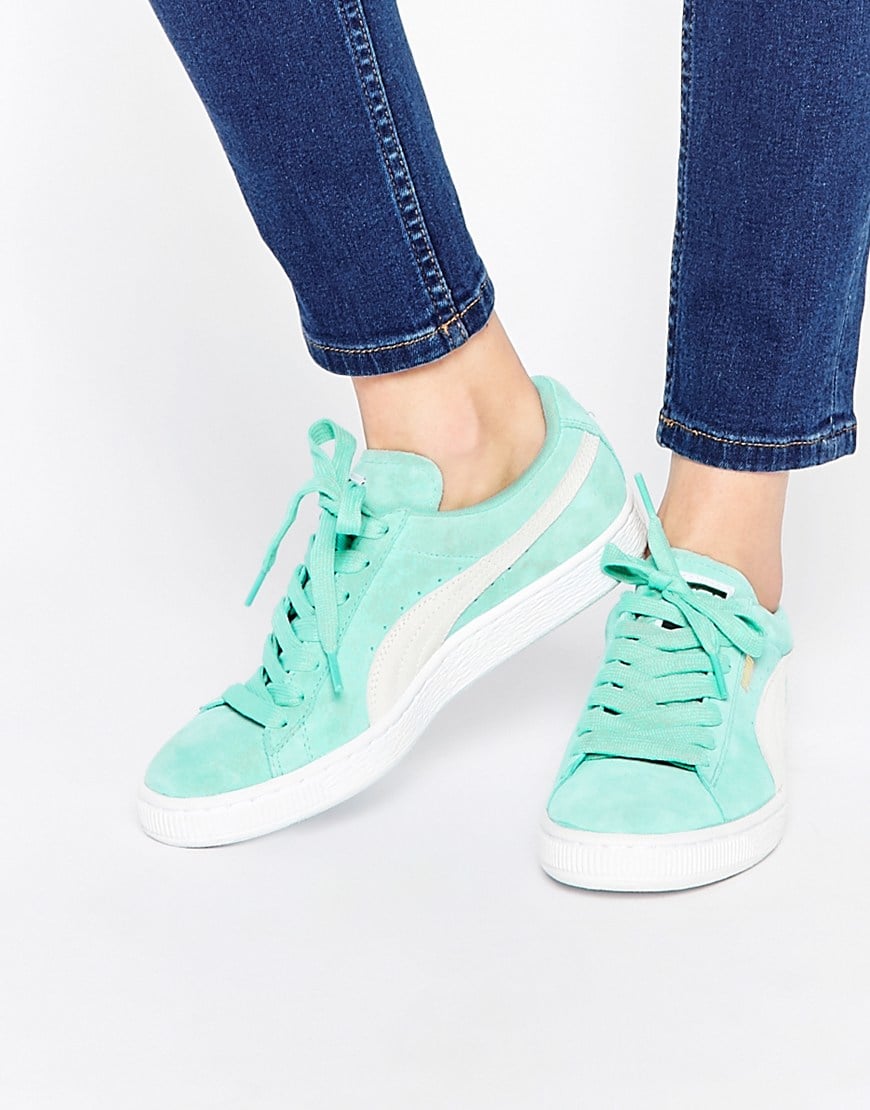 PUMA Mint Green Suede Basket Trainers 