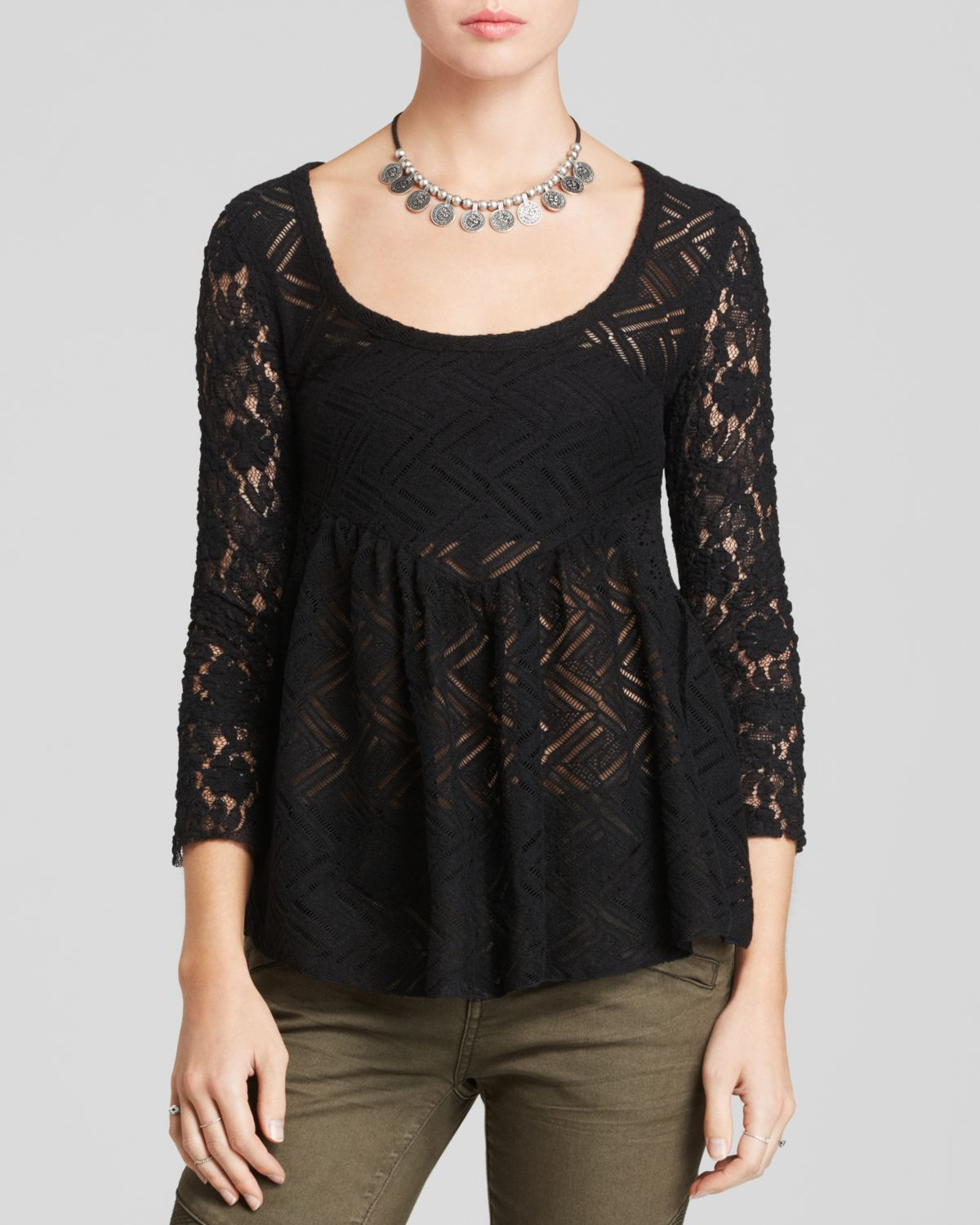 Lyst Free People Gracie Lace Babydoll Top in Black Lyst Free People Gracie Lace Babydoll Top in Black