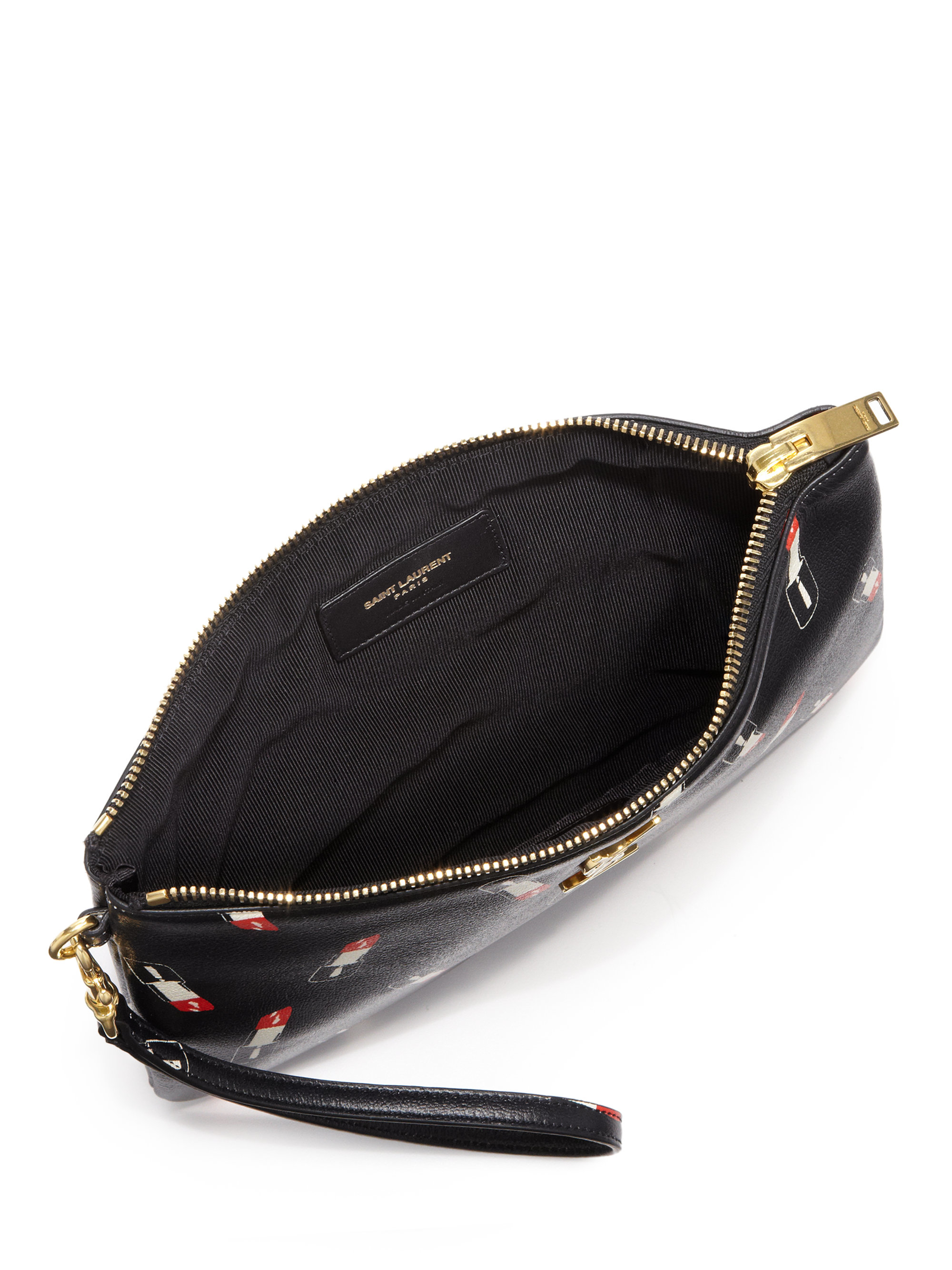 Saint laurent Lipstick-print Leather Zip Pouch in Black (black ...