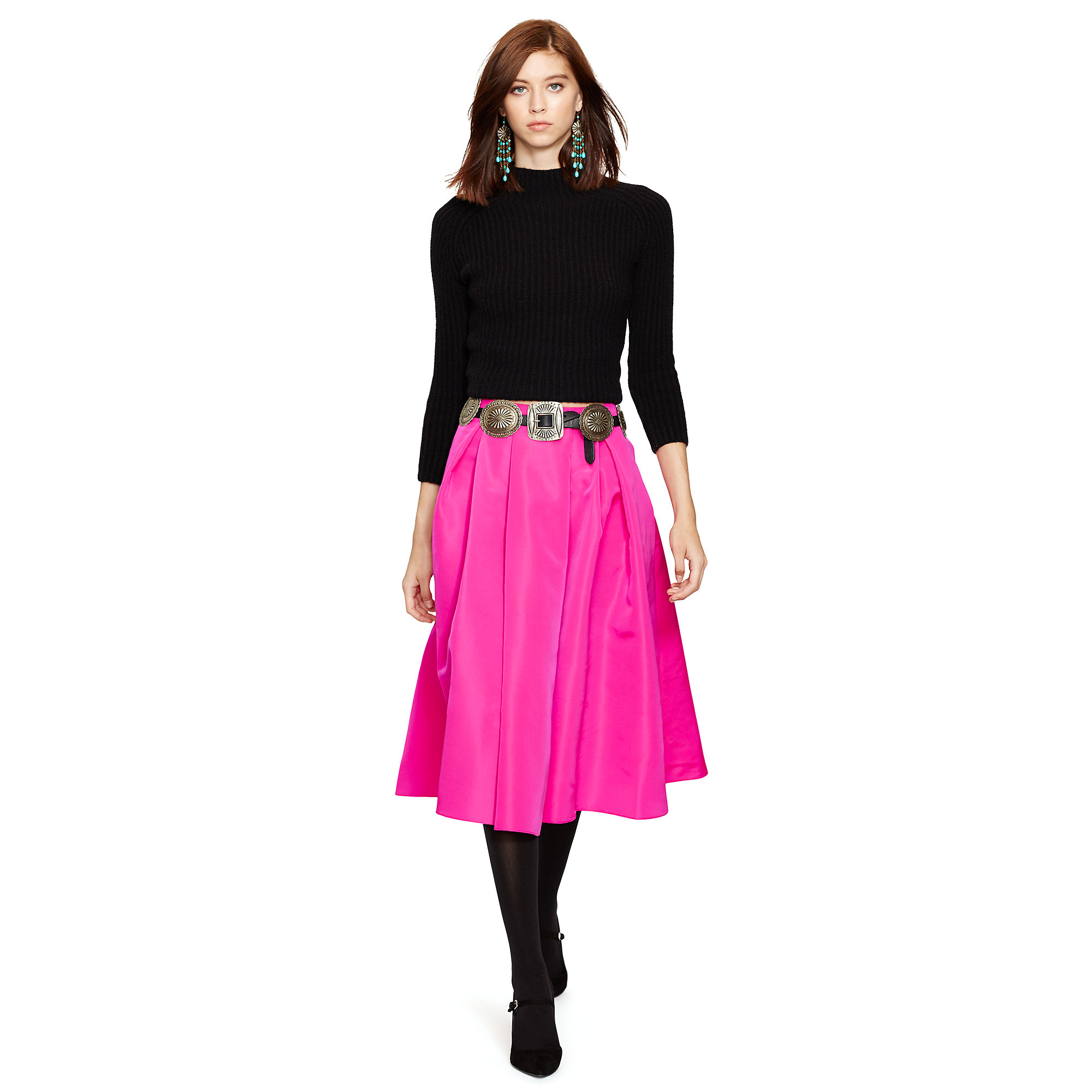 Polo Ralph Lauren Pleated Silk Skirt in Pink - Lyst