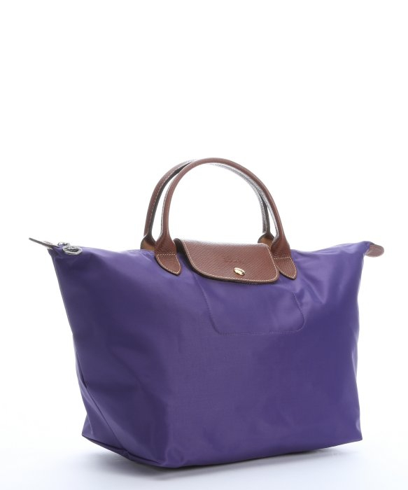 Longchamp Amethyst Nylon 'Le Pliage' Medium Top Handle Tote Bag in