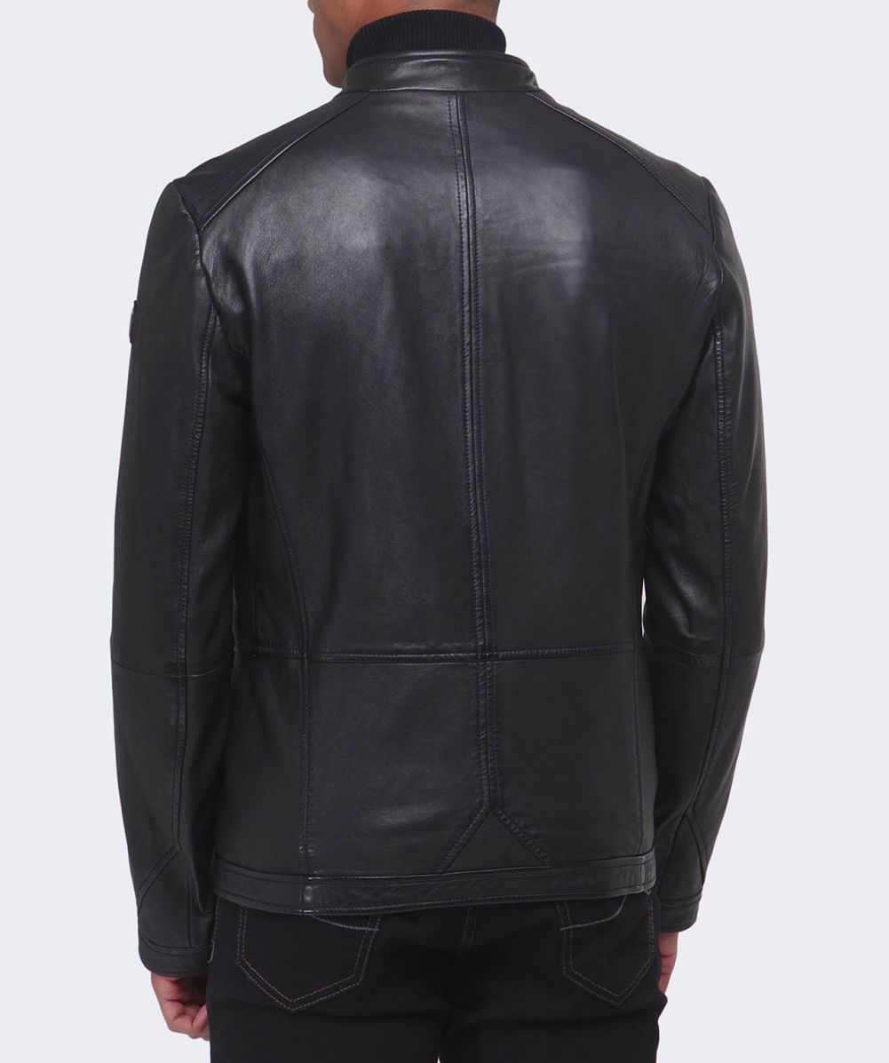 Boss Orange Black Jelon Leather Jacket For Men