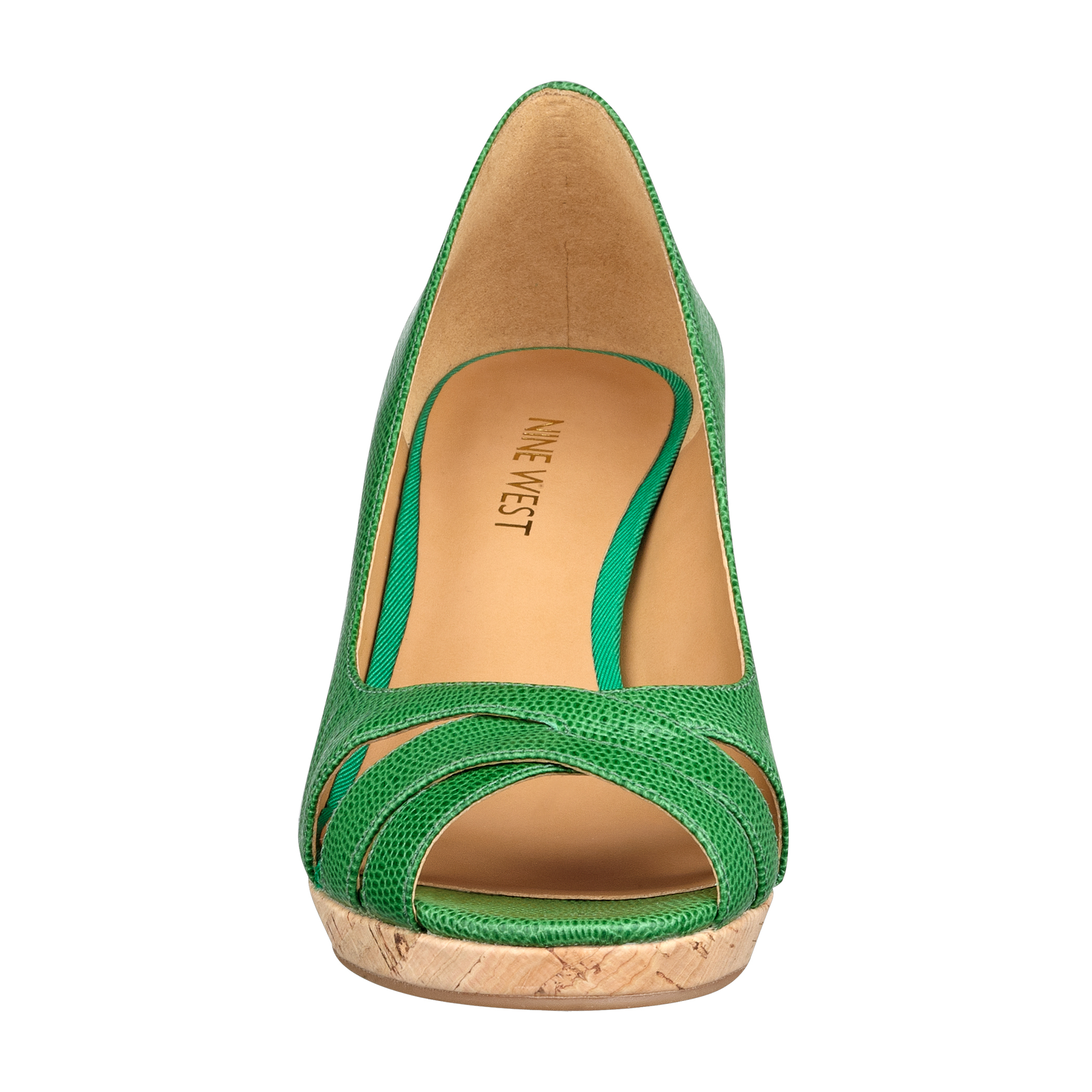 Nine West Jelica Peep Toe Wedge in Green Leather (Green) - Lyst