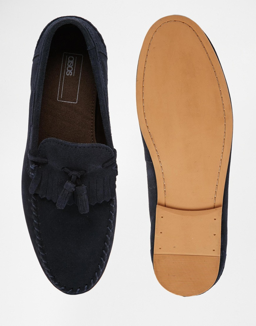 ASOS Tassel Loafers In Navy Suede With Fringe in Blue for Men - Lyst