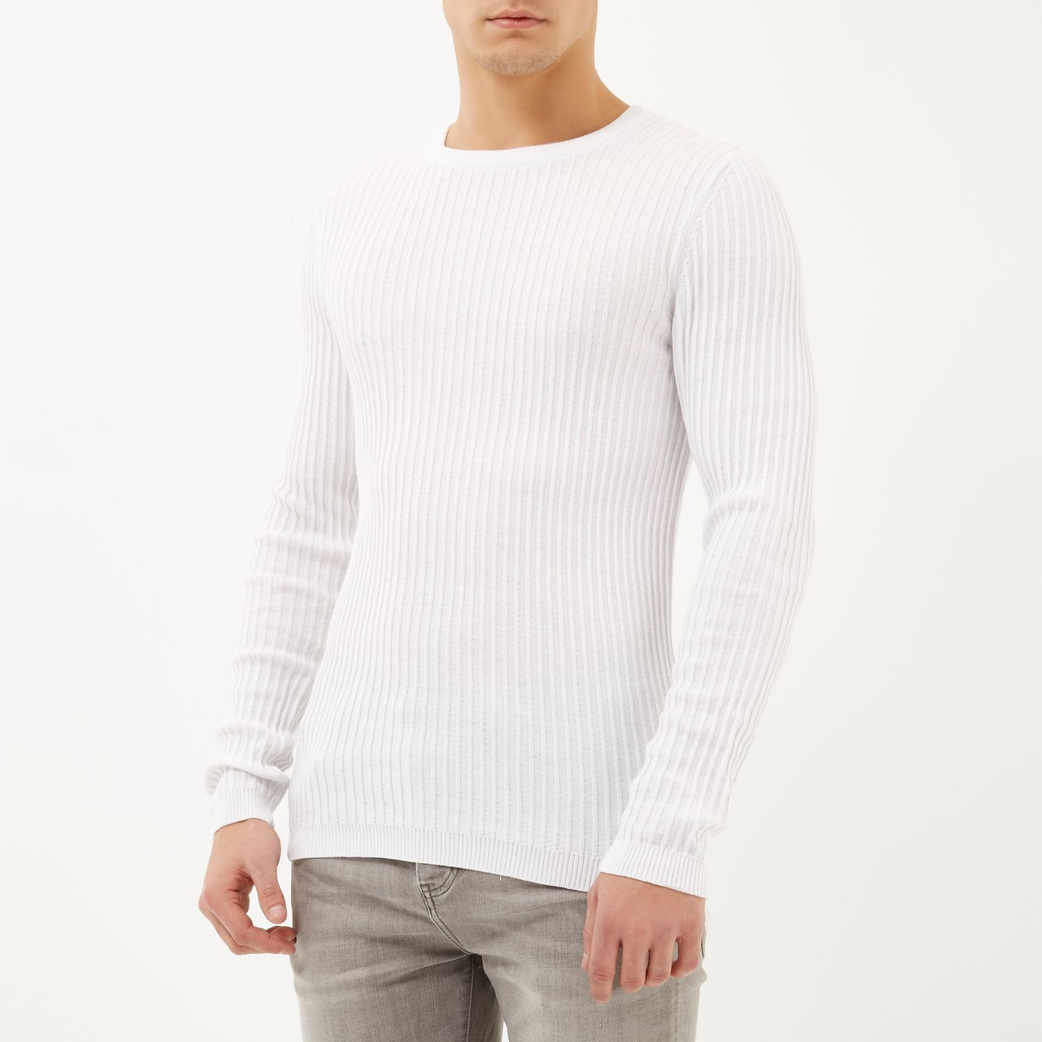 mens white ribbed sweater