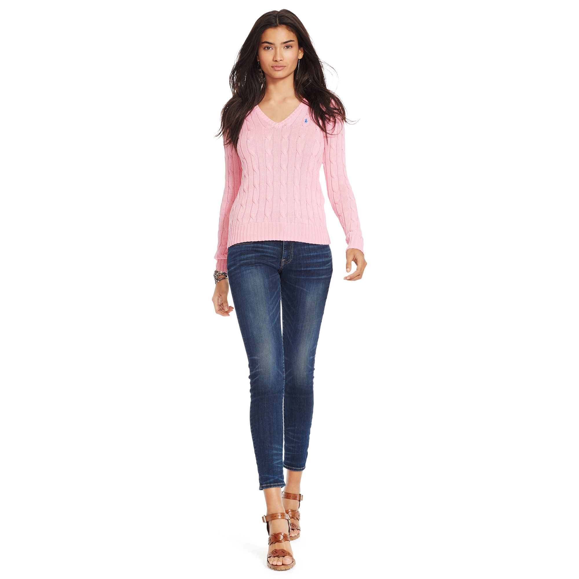 Polo Ralph Lauren Cable-knit V-neck Sweater in Pink Lyst UK