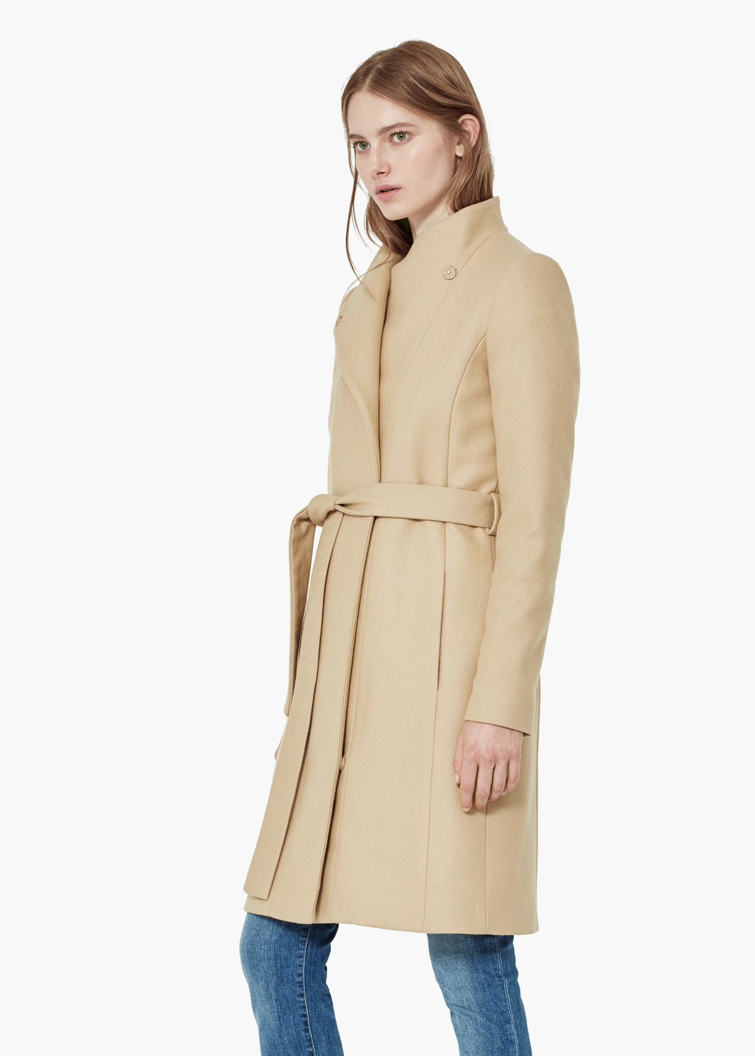 Mango Belt Wool Coat in Brown - Lyst