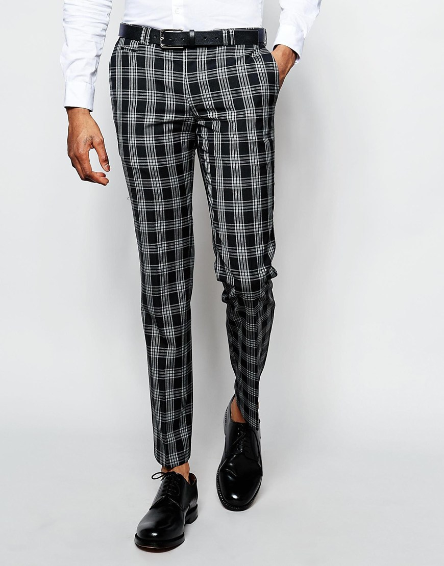 mens checked skinny trousers