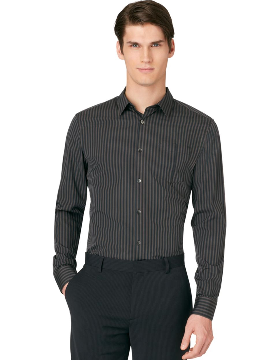 Calvin klein Multi Stripe Button Down Shirt in Black for Men | Lyst