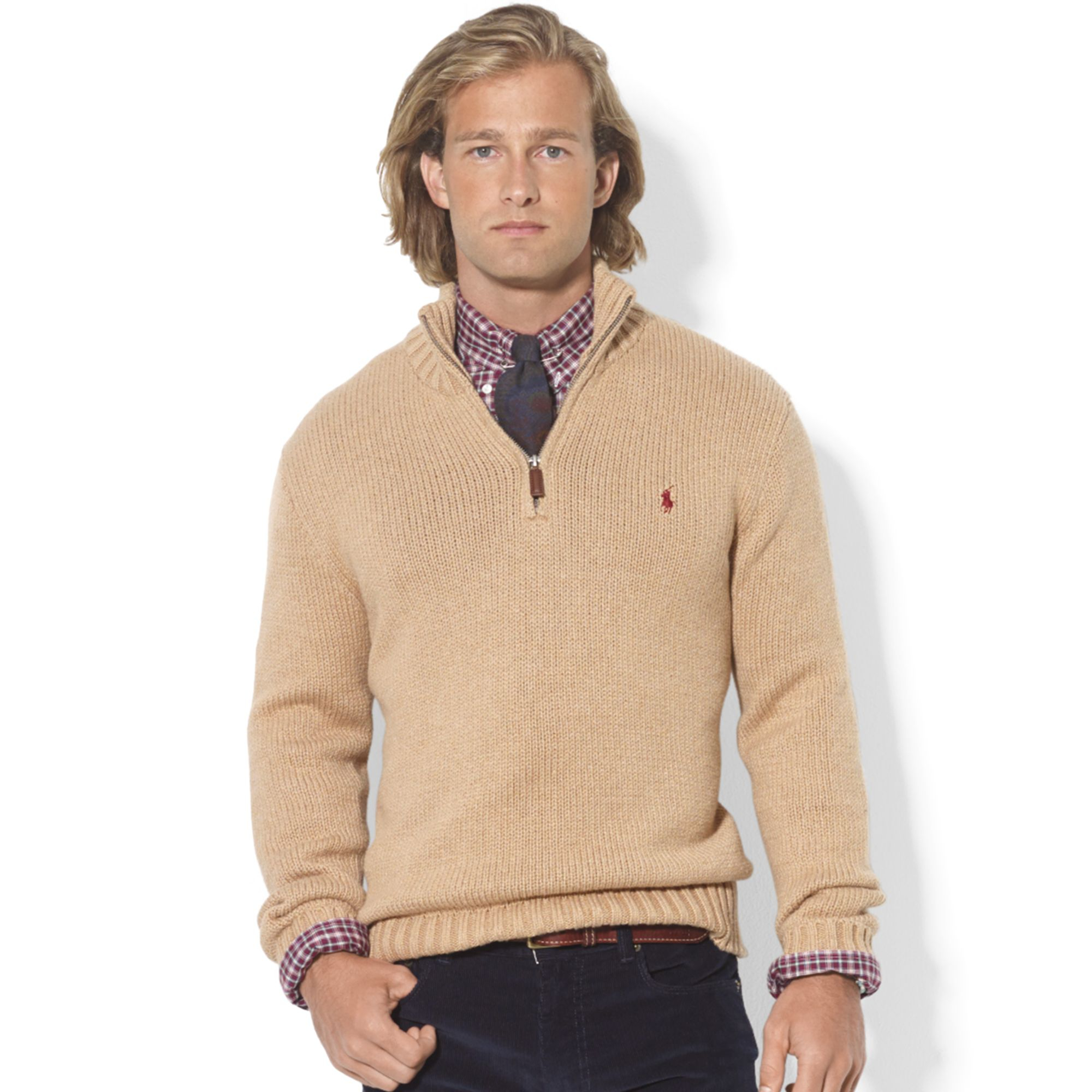 Ralph lauren Halfzip Mock Neck Hightwist Cotton Pullover in Natural for ...