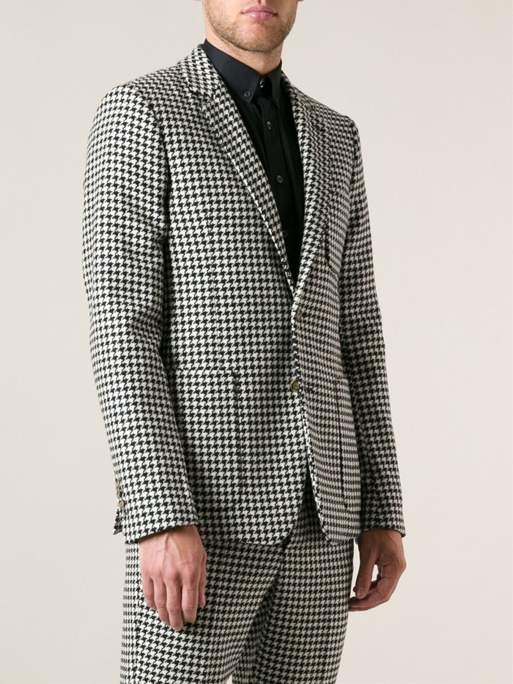 AMI Houndstooth Pattern Jacket in Black for Men Lyst
