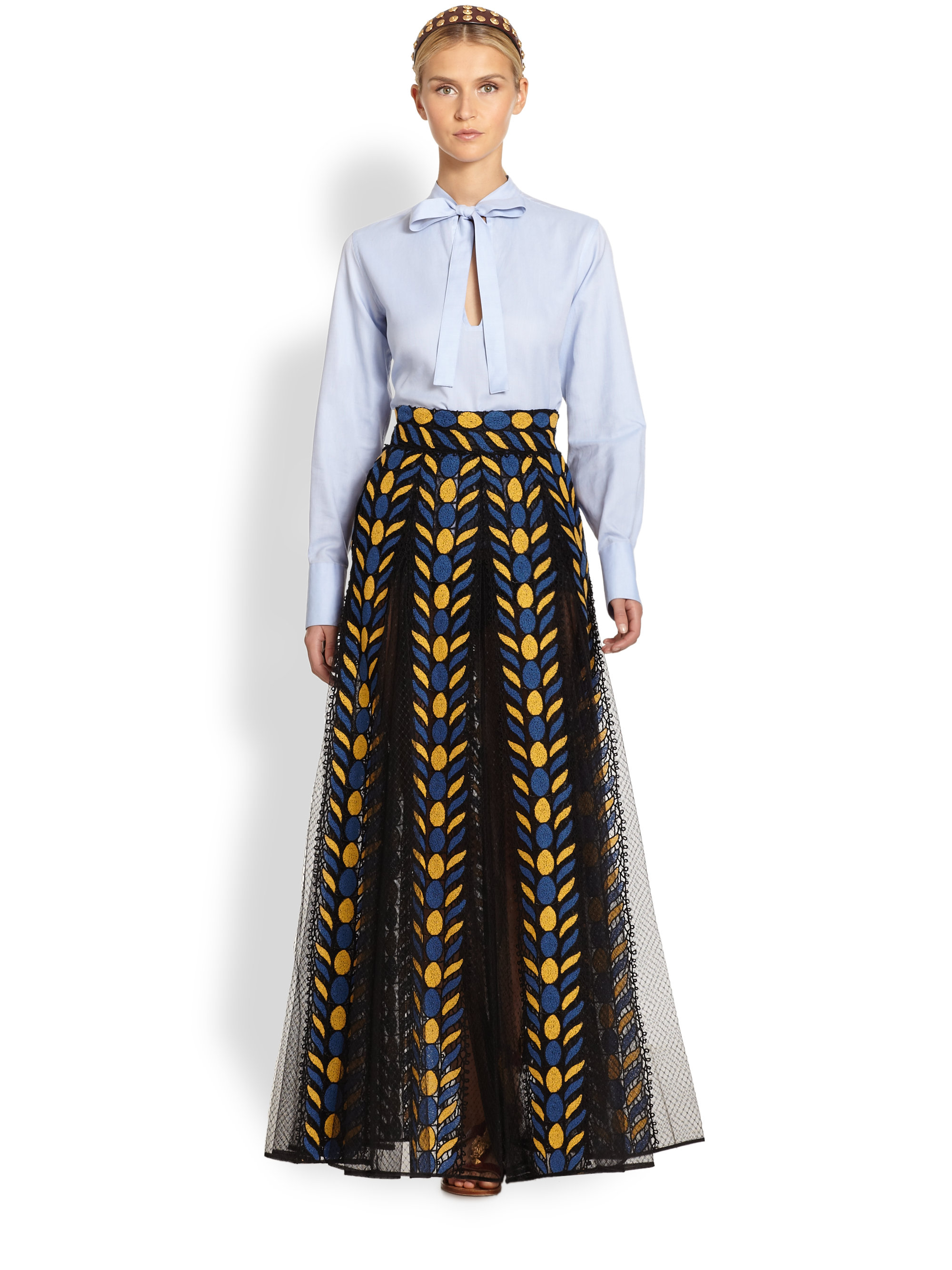 Valentino Pleated Organza Maxi Skirt in 