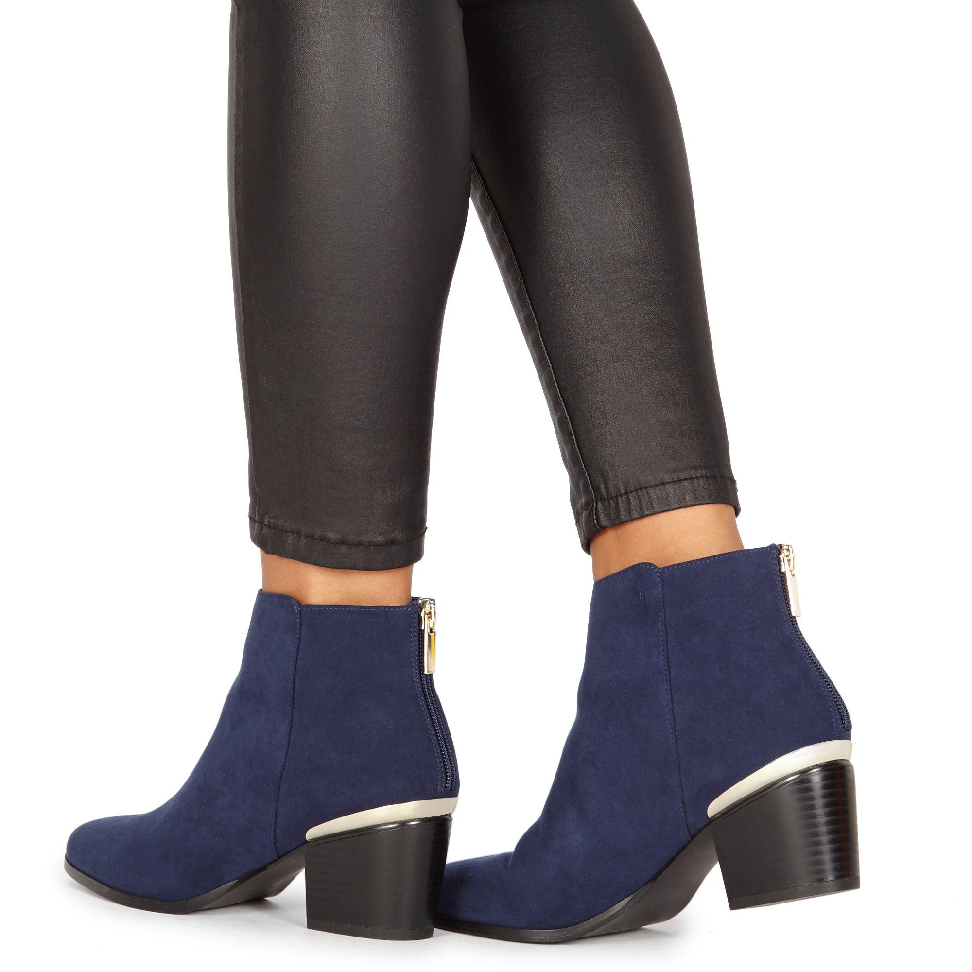 navy block heel ankle boots