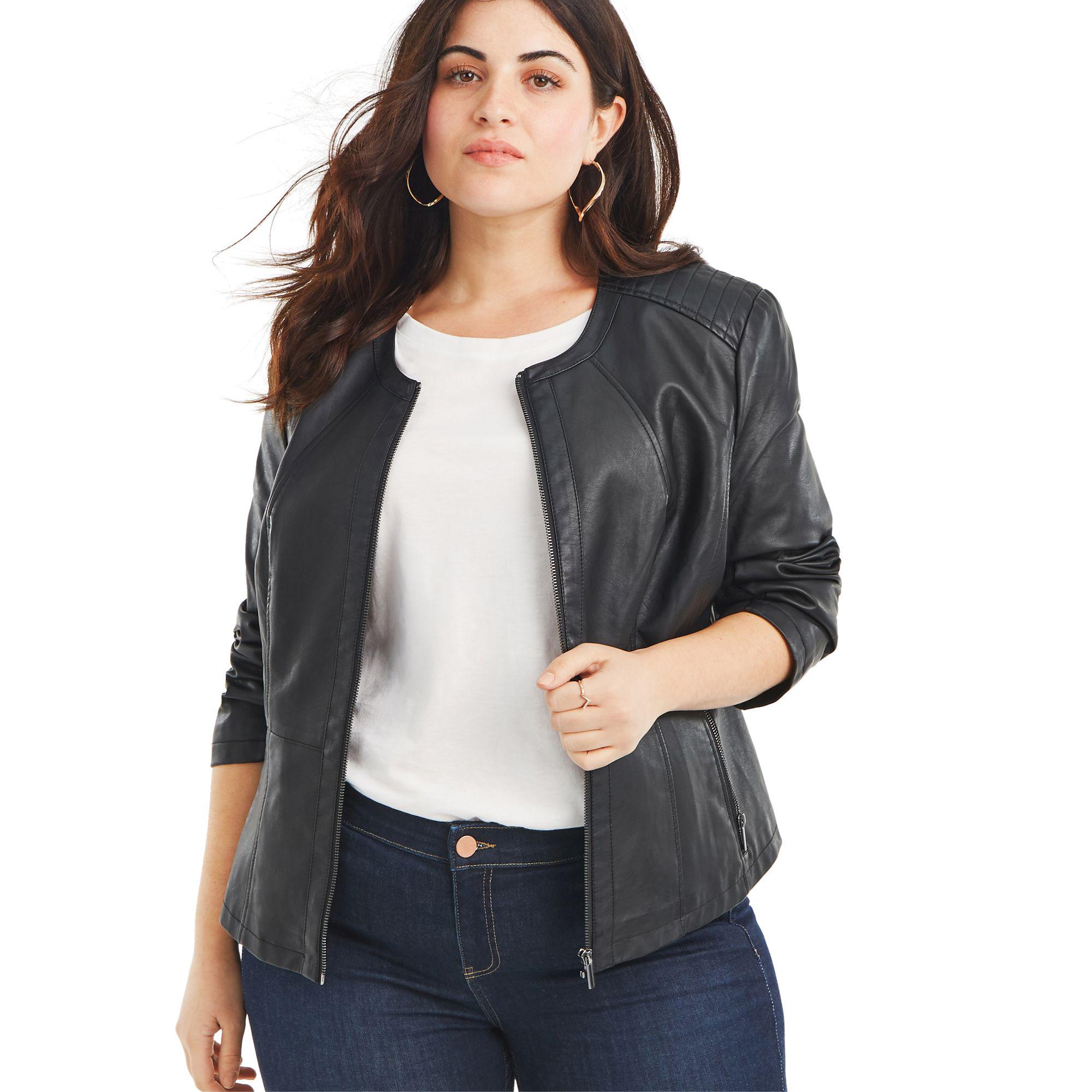 Oasis Curve Collarless Faux Leather Jacket In Black Lyst