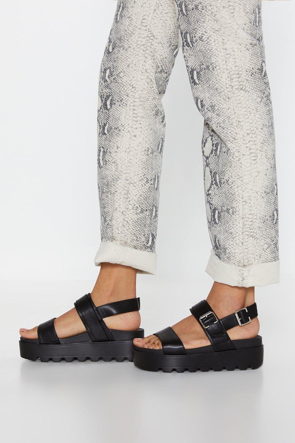 Nasty Gal Faux Leather Buckle Platform Sandals in Grey | Lyst UK
