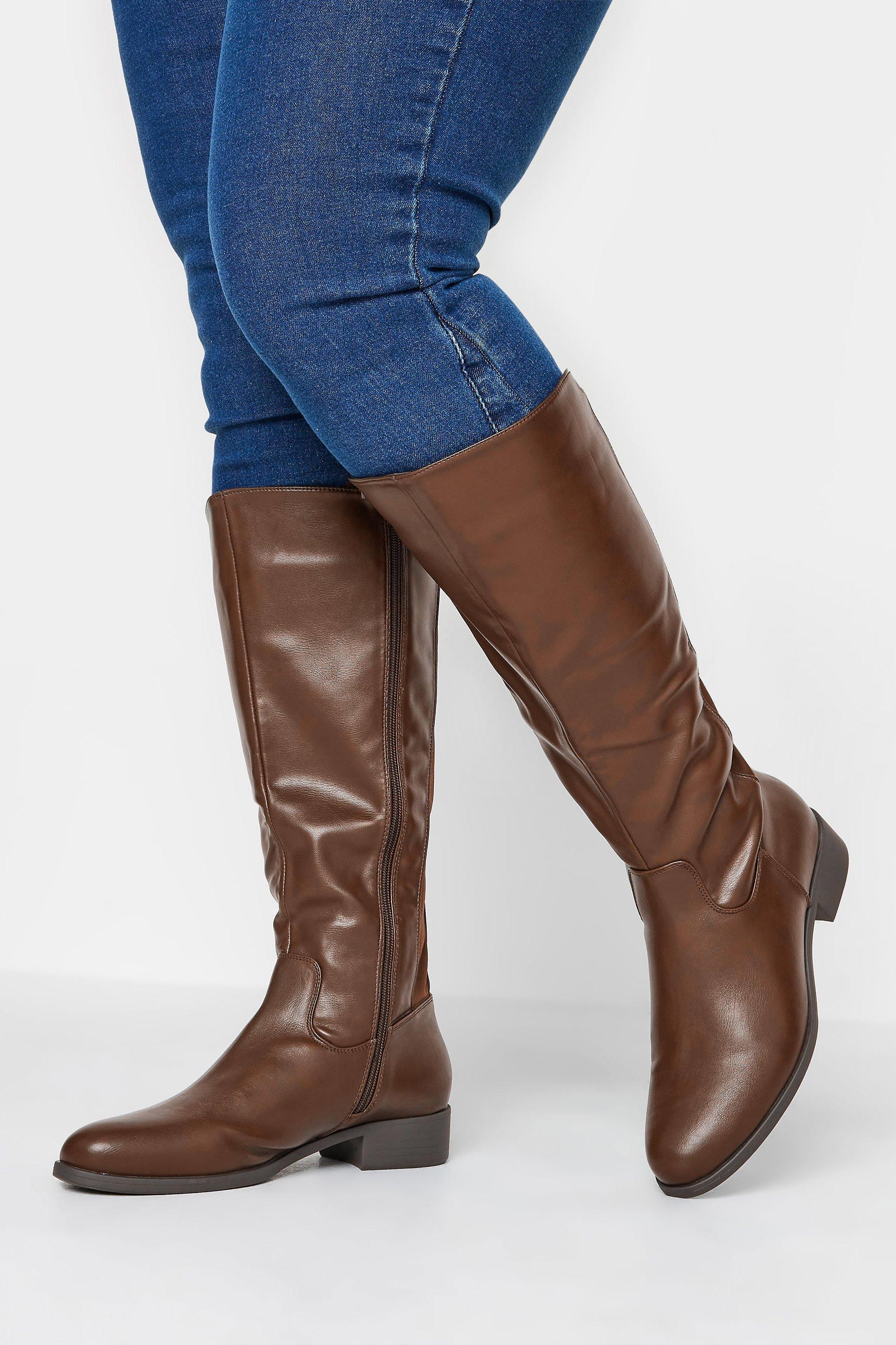Yours Wide Extra Wide Fit Pu Stretch Heeled Knee High Boots in