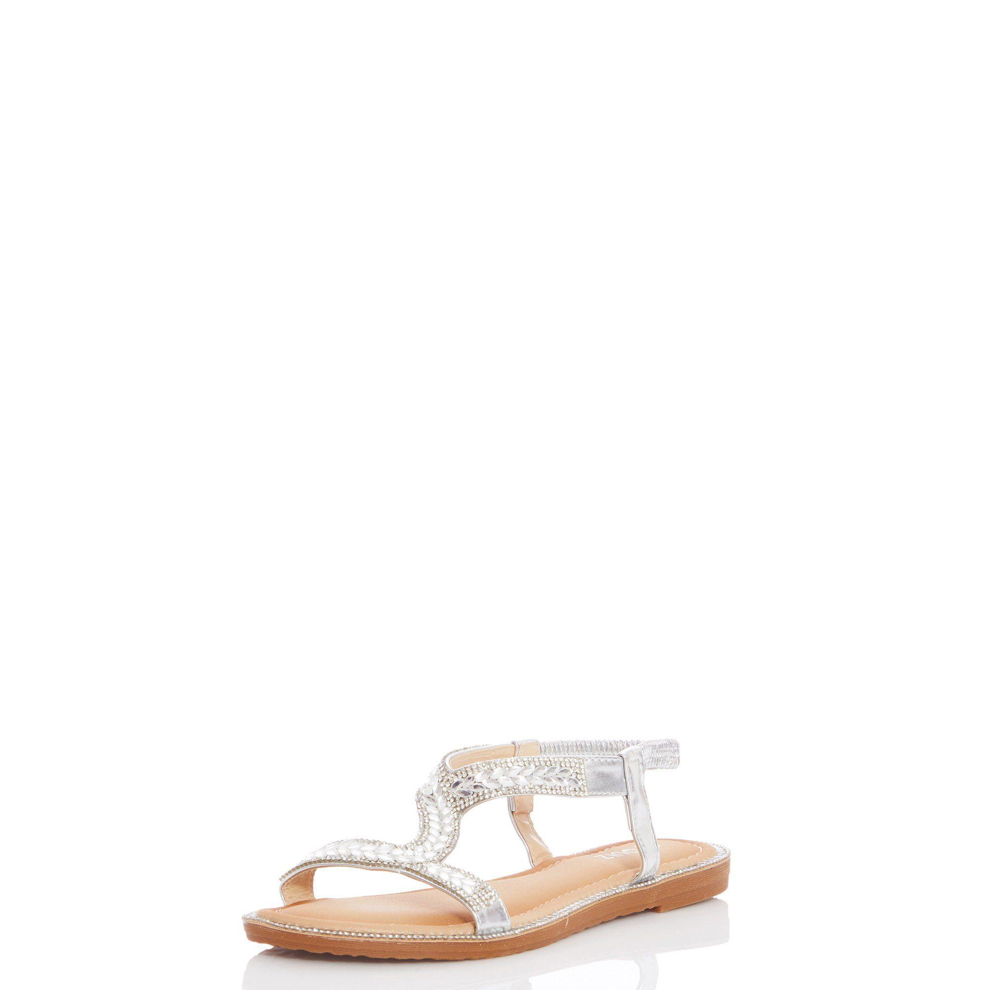 quiz silver diamante flat sandals